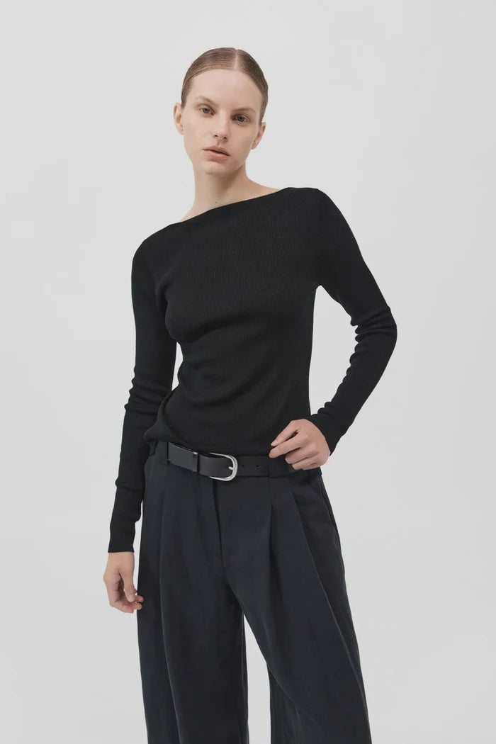 Rouleau Tie Reversible Tie Knit Top - Black