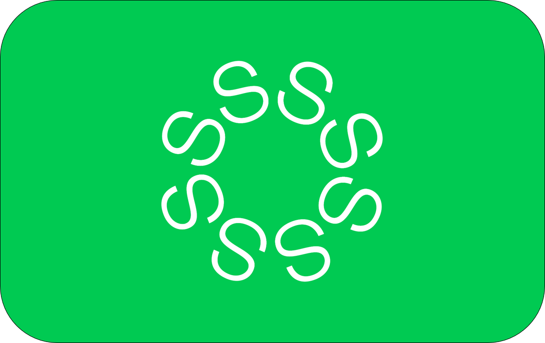 Green background with white logo in credit card shape
