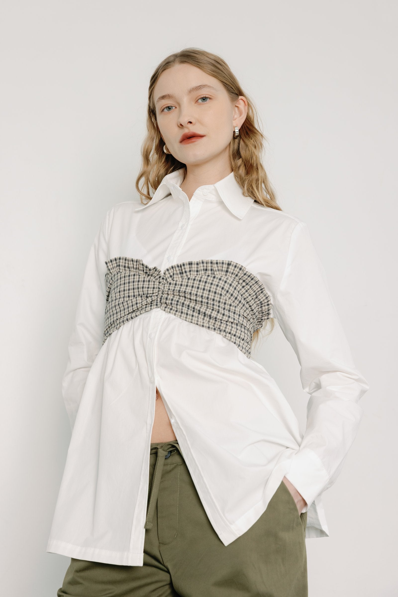 Patti Top - Shell & Sandy Plaid