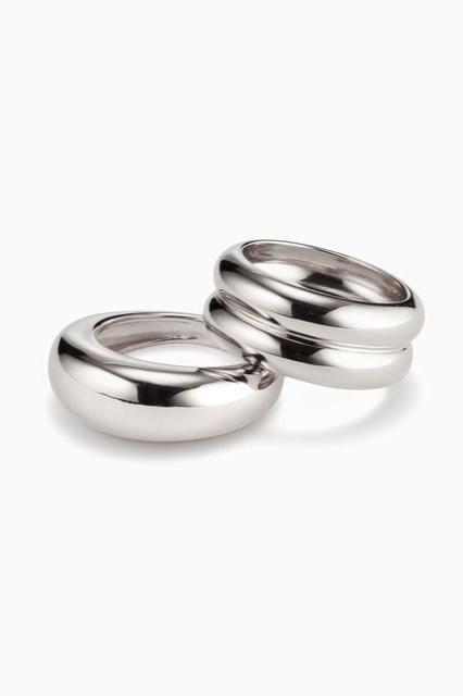 Domed Ridge Ring Set - Sterling Silver