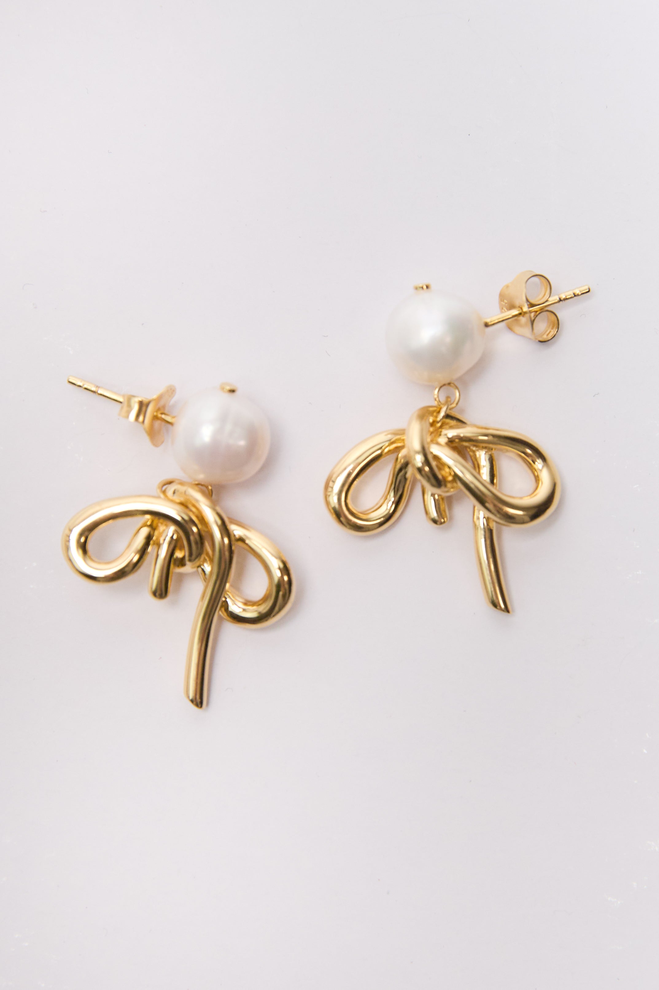 Pearl Bow Earrings - 18ct Gold Plated