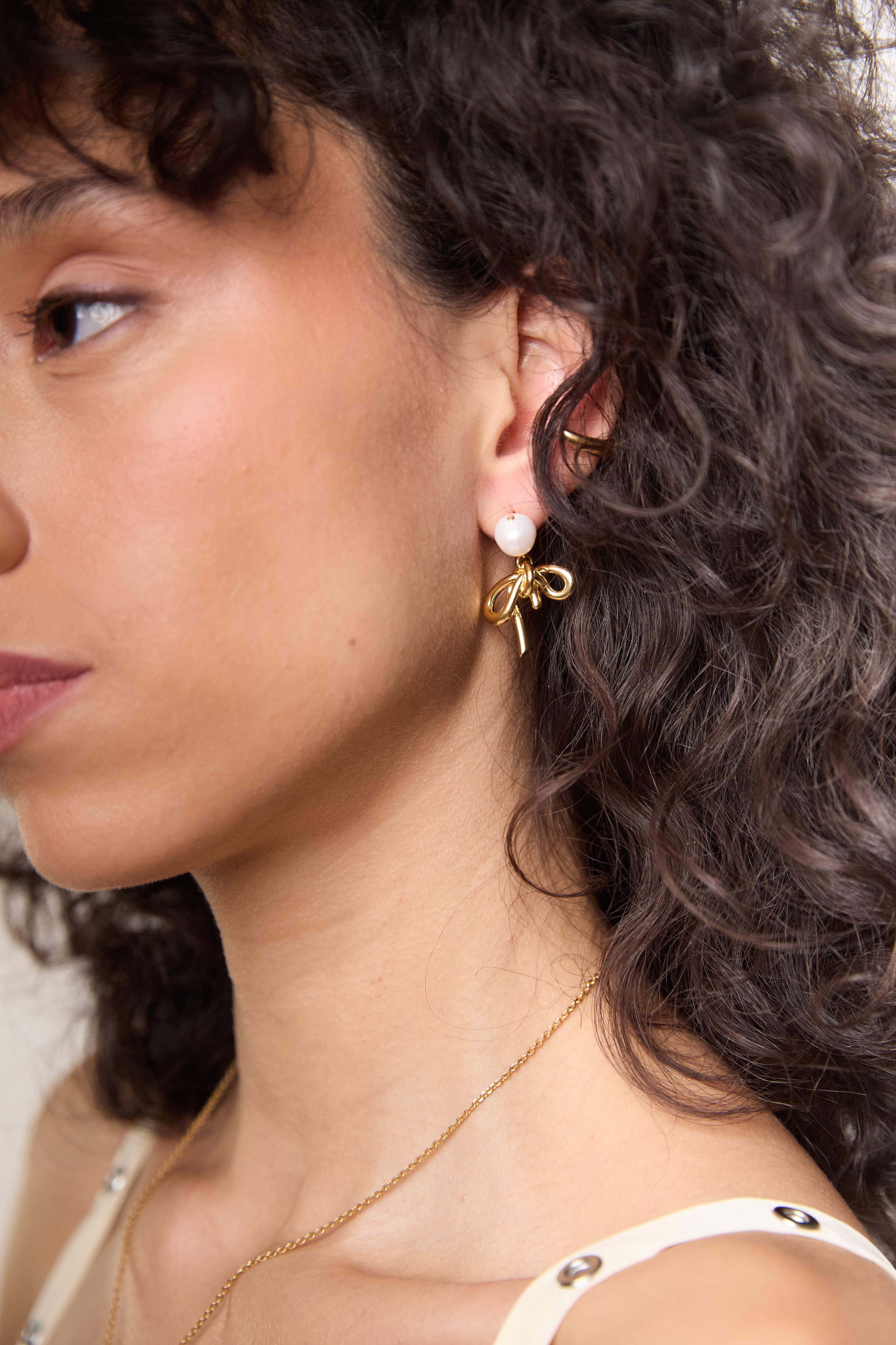 Pearl Bow Earrings - 18ct Gold Plated
