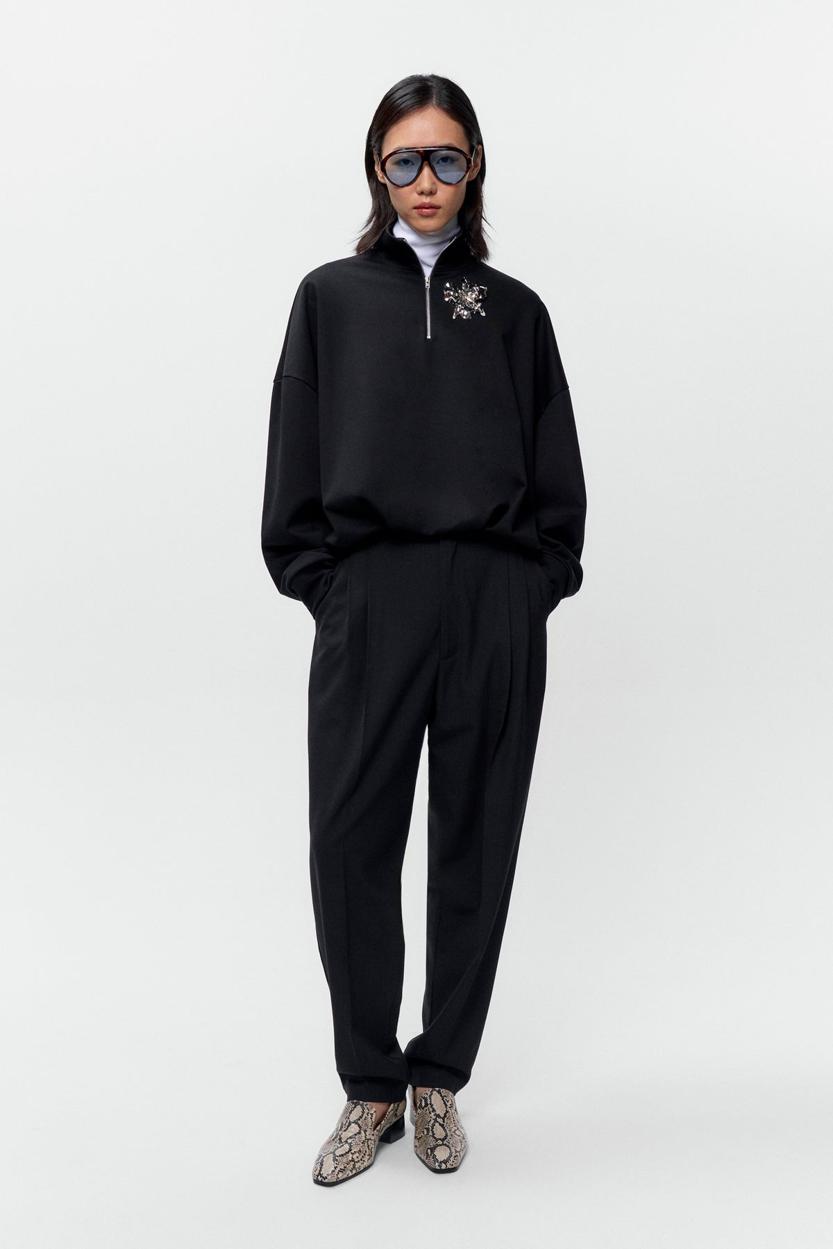 Organic Cotton Balloon Quarter Zip - Black