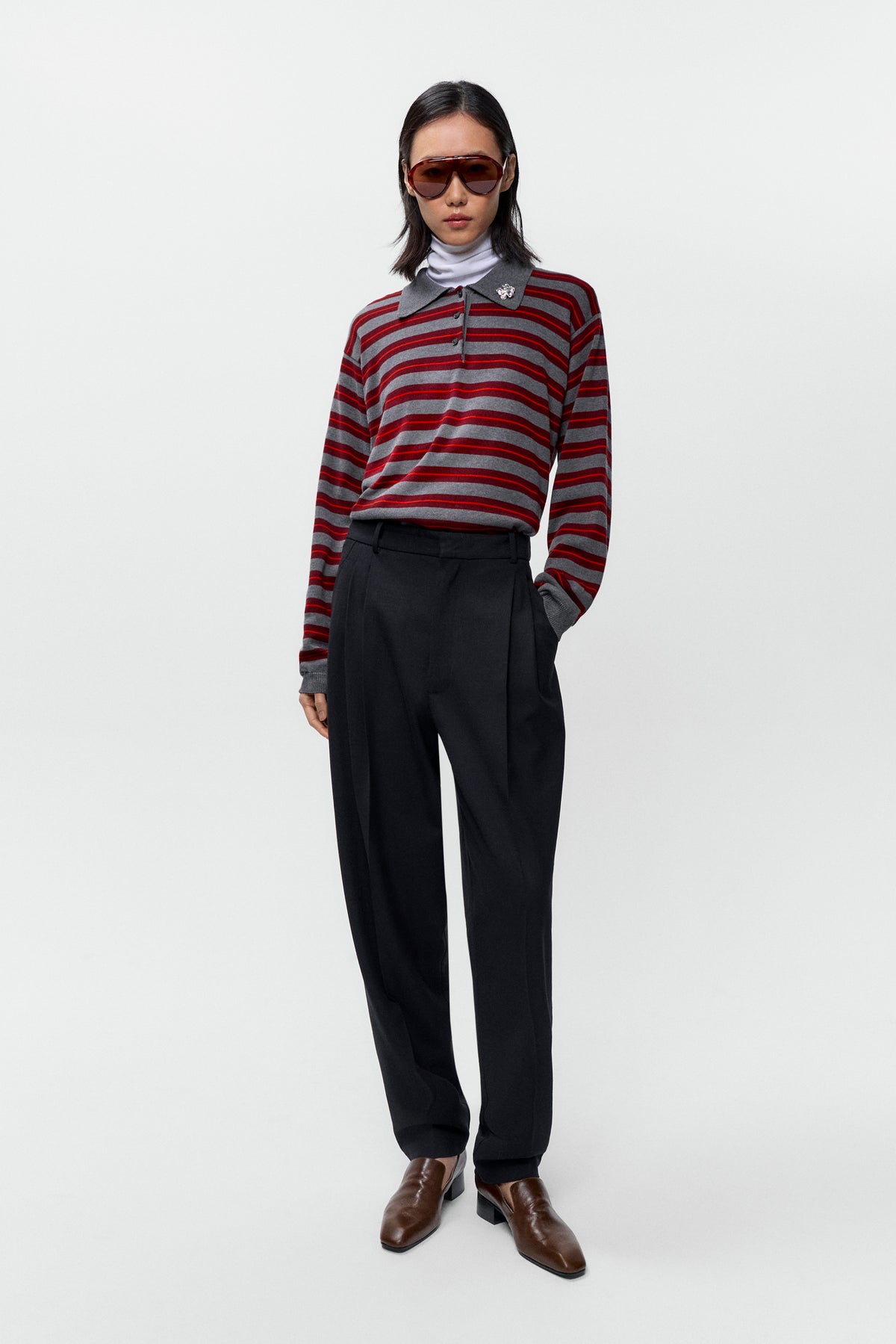 Organic Cotton Striped Polo - Red & Grey