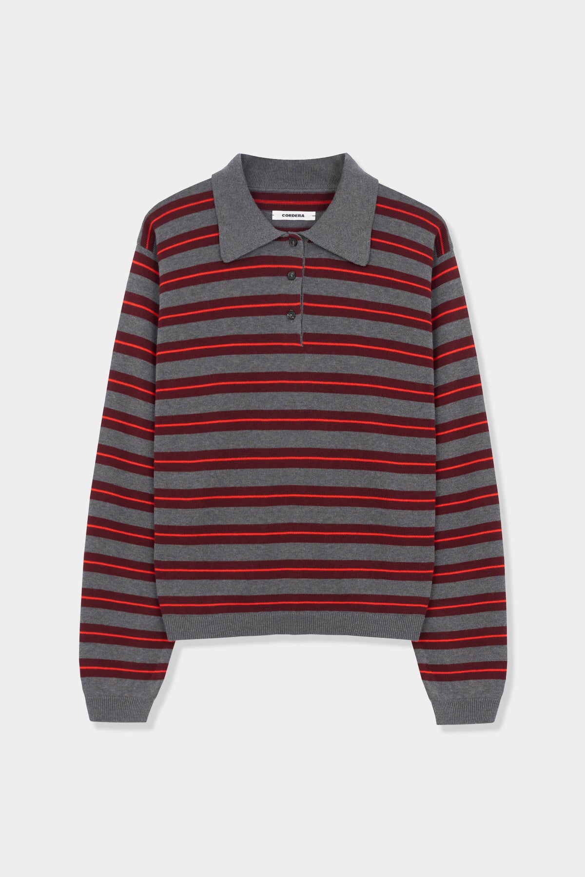 Organic Cotton Striped Polo - Red & Grey