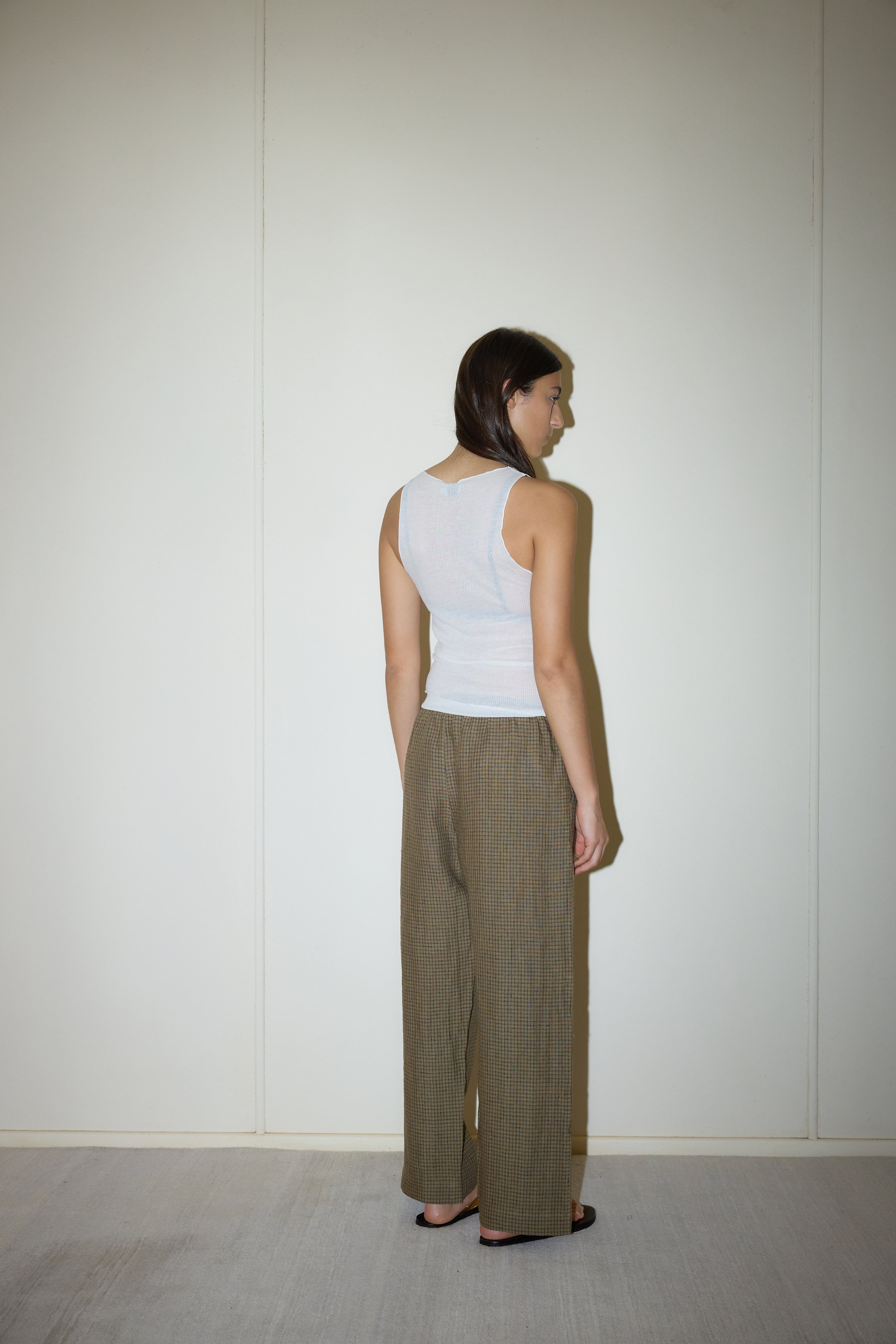 Linen Ease Trouser - Pine Check