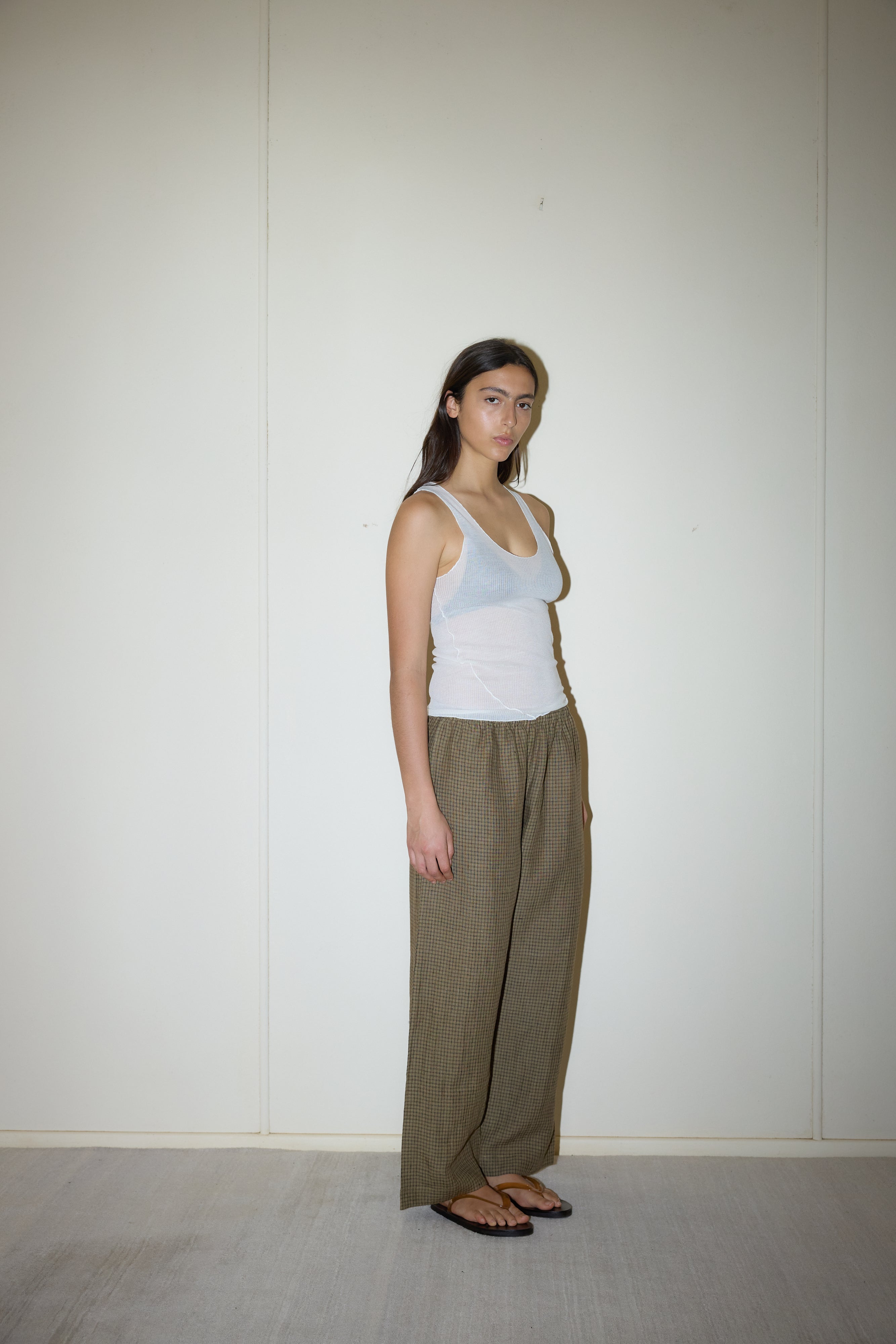 Linen Ease Trouser - Pine Check