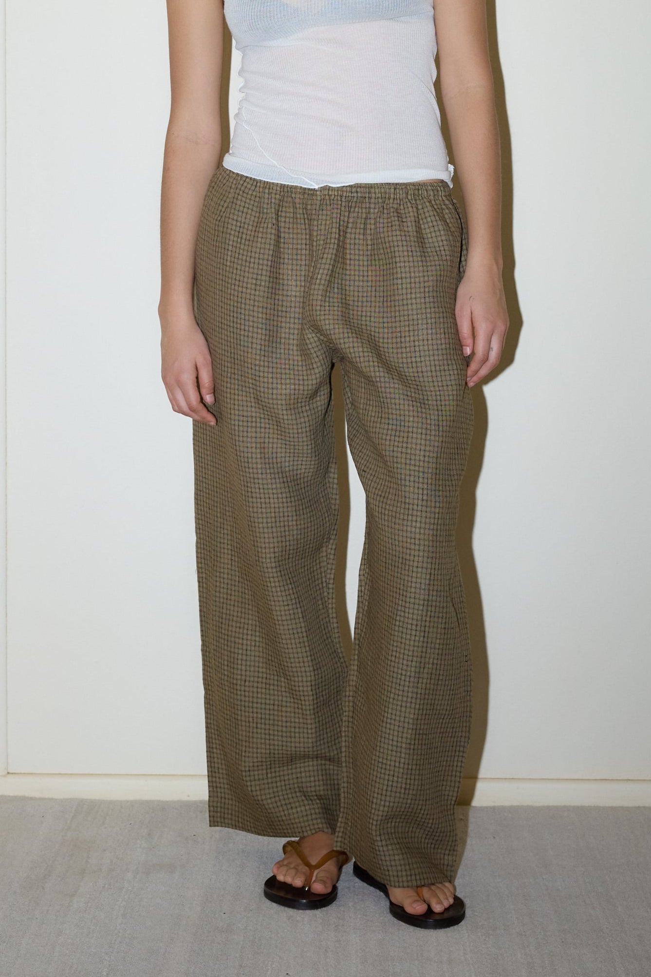 Linen Ease Trouser - Pine Check