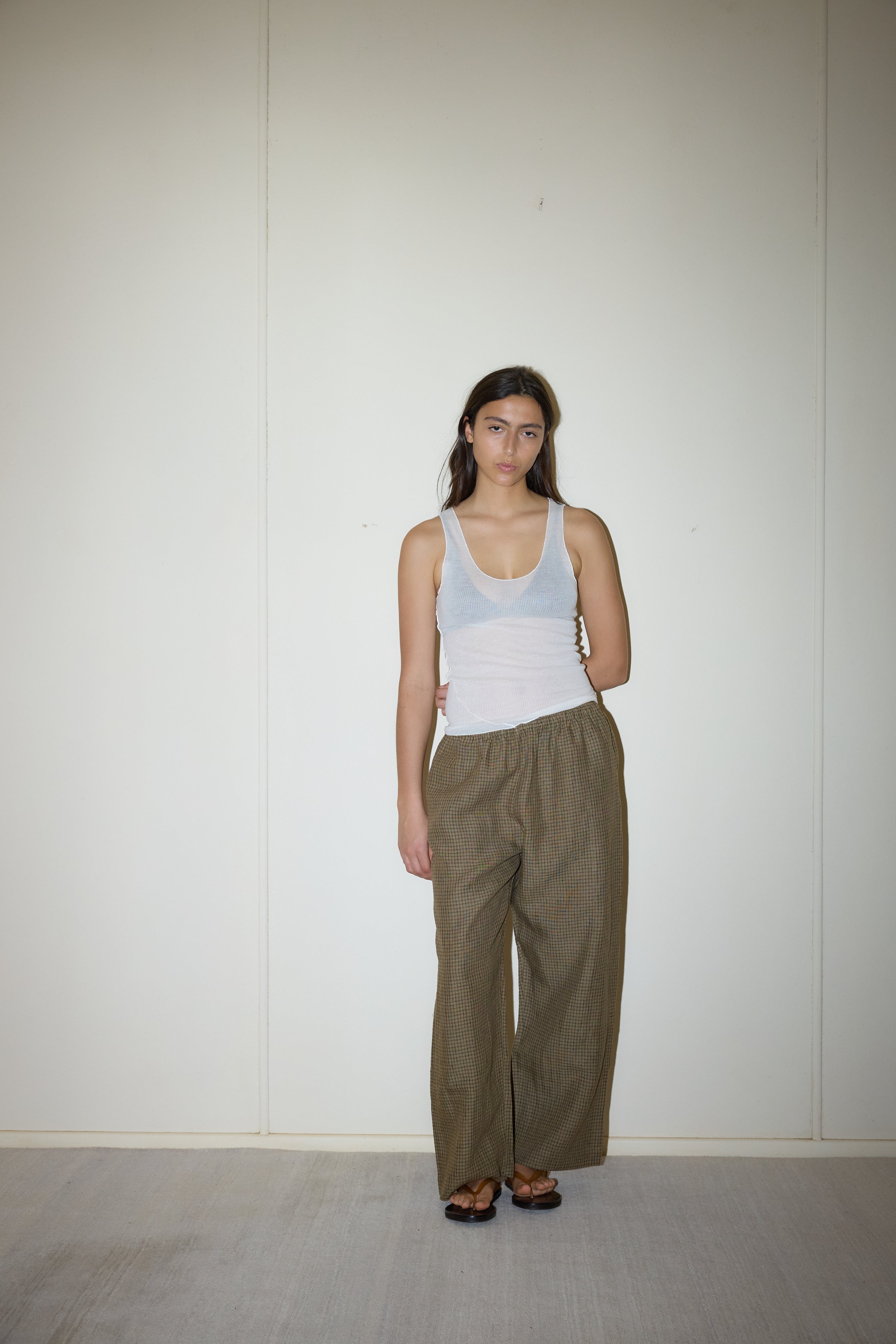 Linen Ease Trouser - Pine Check