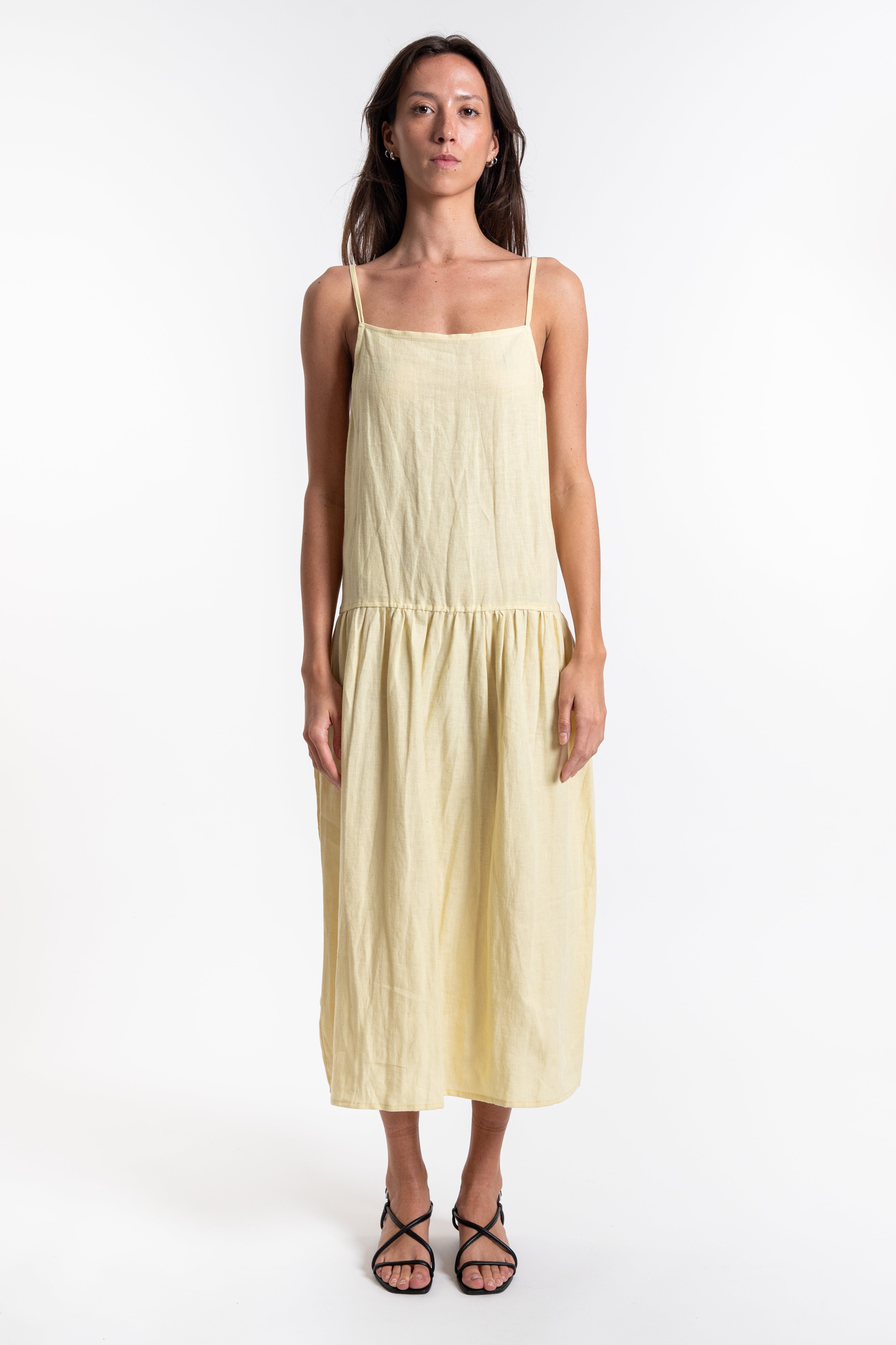 Gathered Halter Dress - Butter Yellow