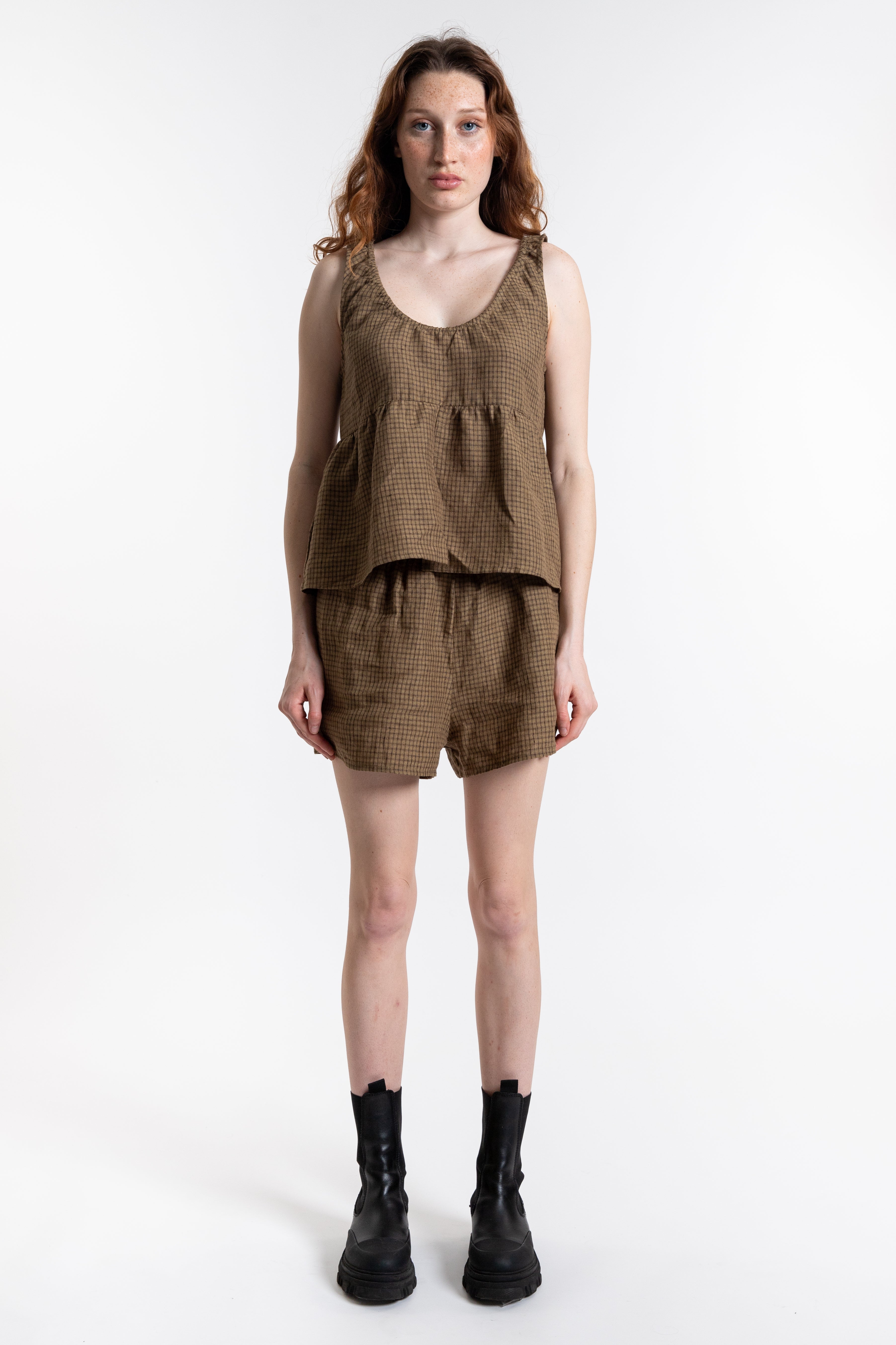 Gathered Linen Set - Pine Check