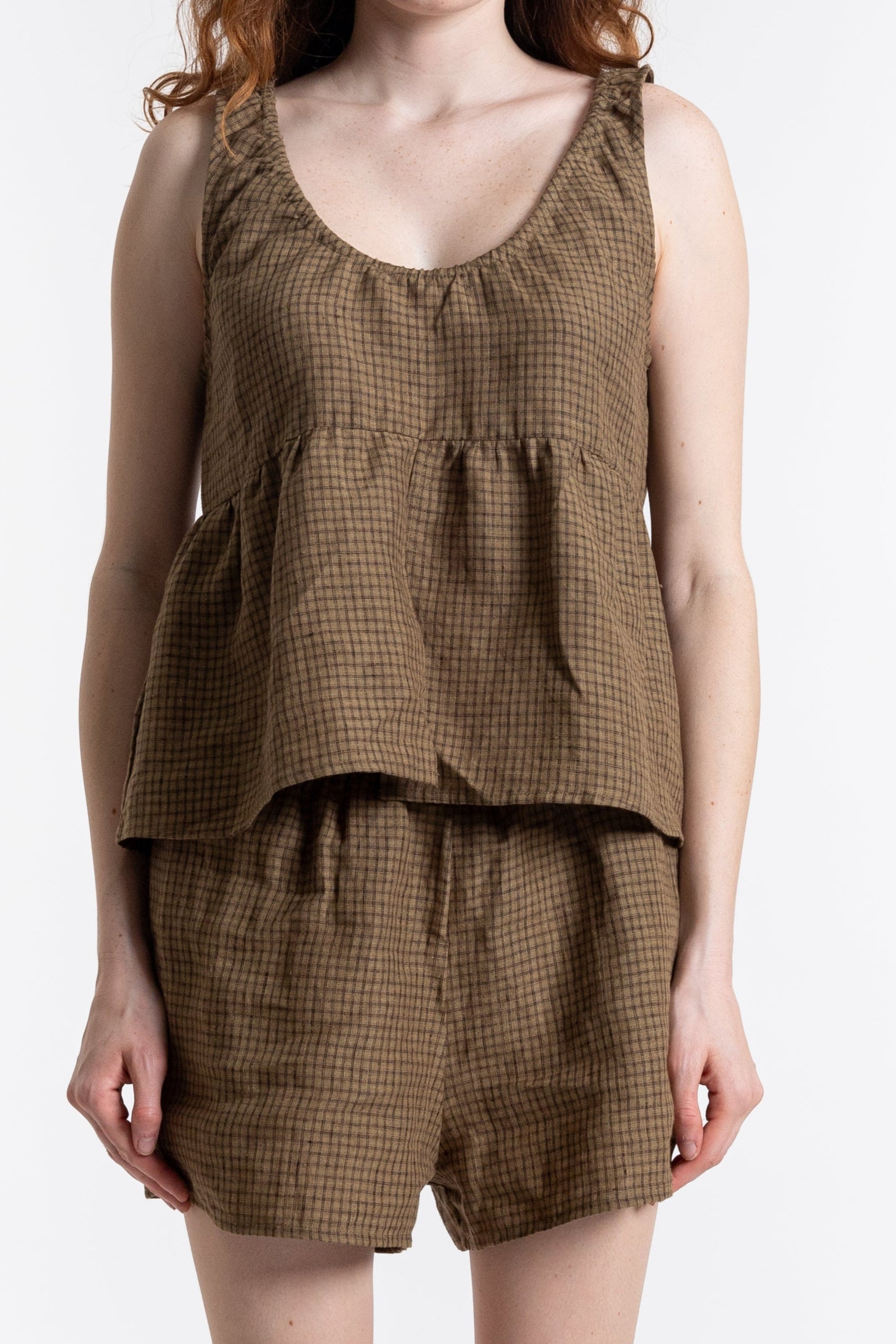 Gathered Linen Set - Pine Check