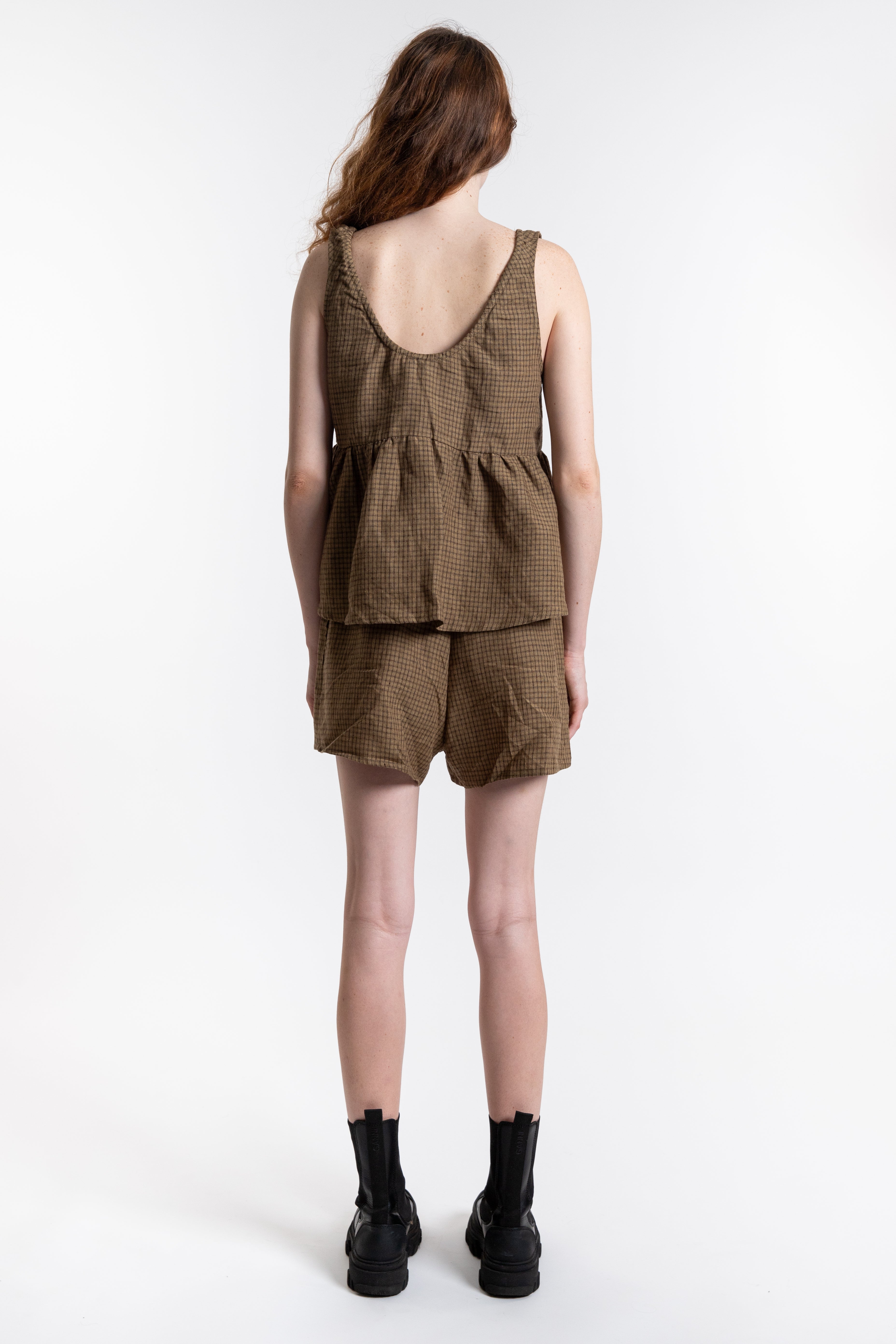 Gathered Linen Set - Pine Check