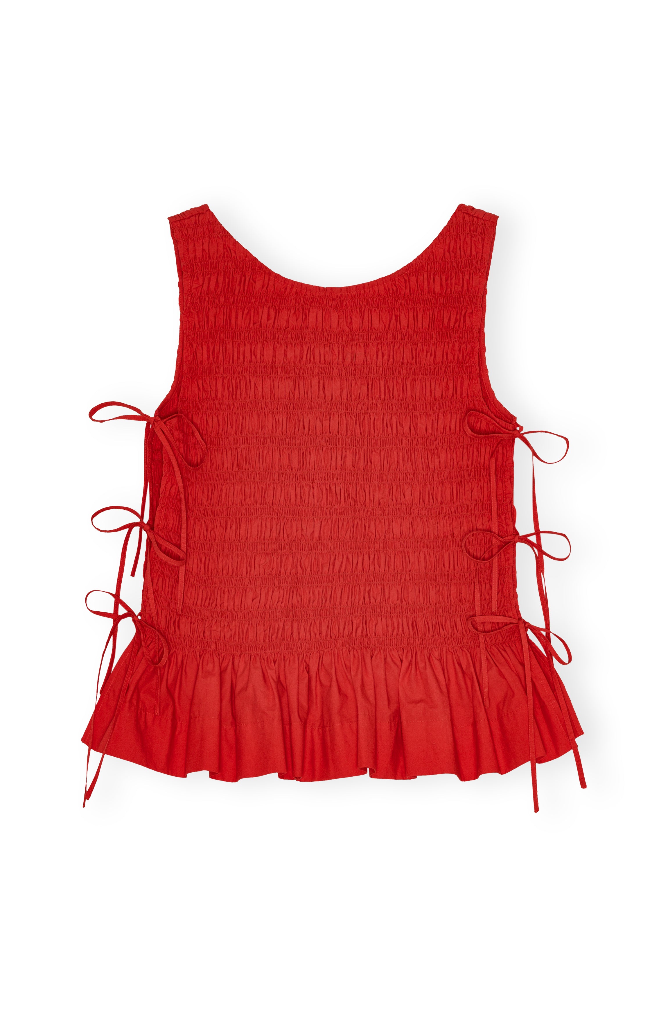 Cotton Poplin Smock Tie String Top - Racing Red