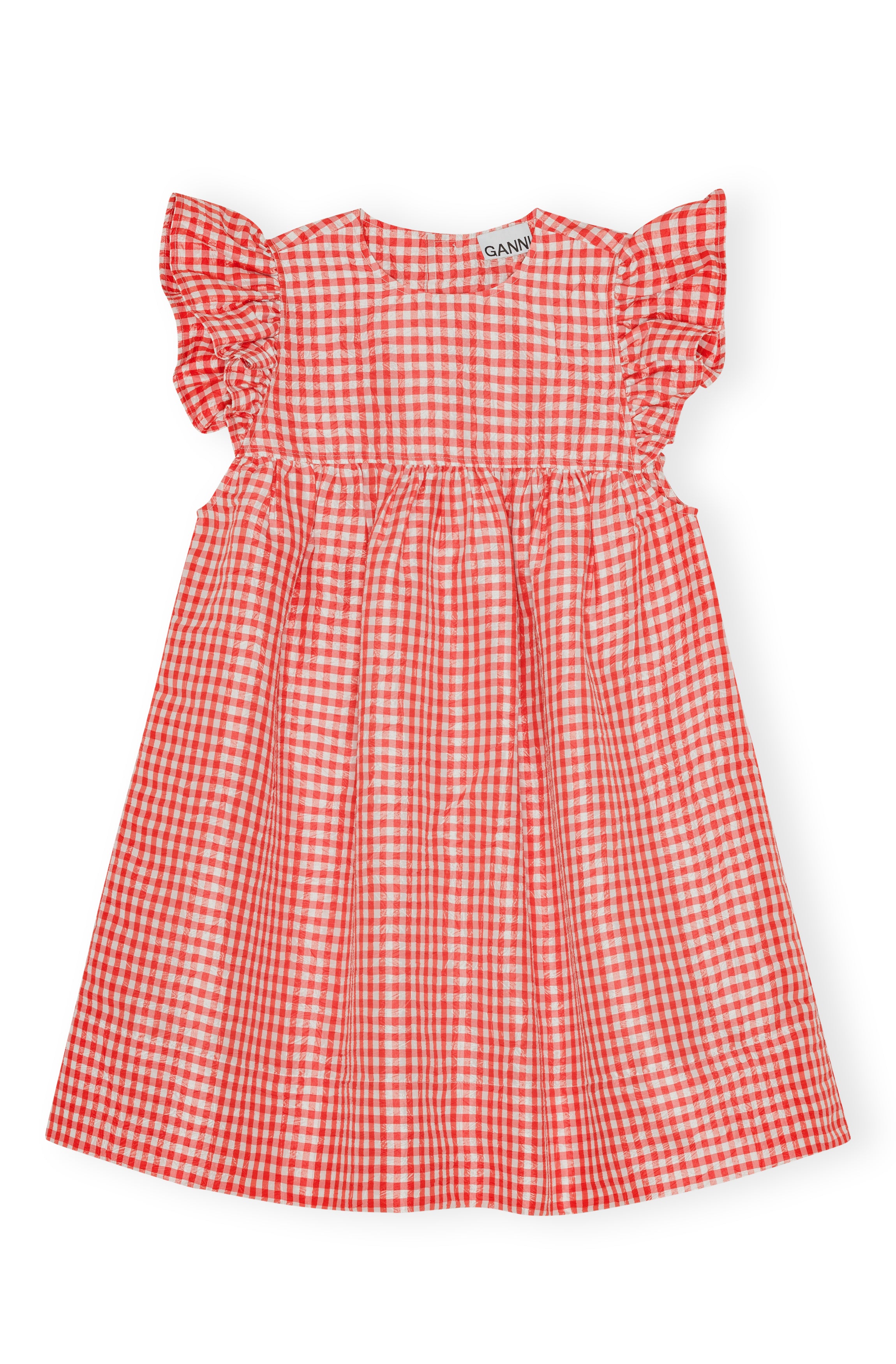 Crinkled Taffeta Check Frill Mini Dress - Red Alert