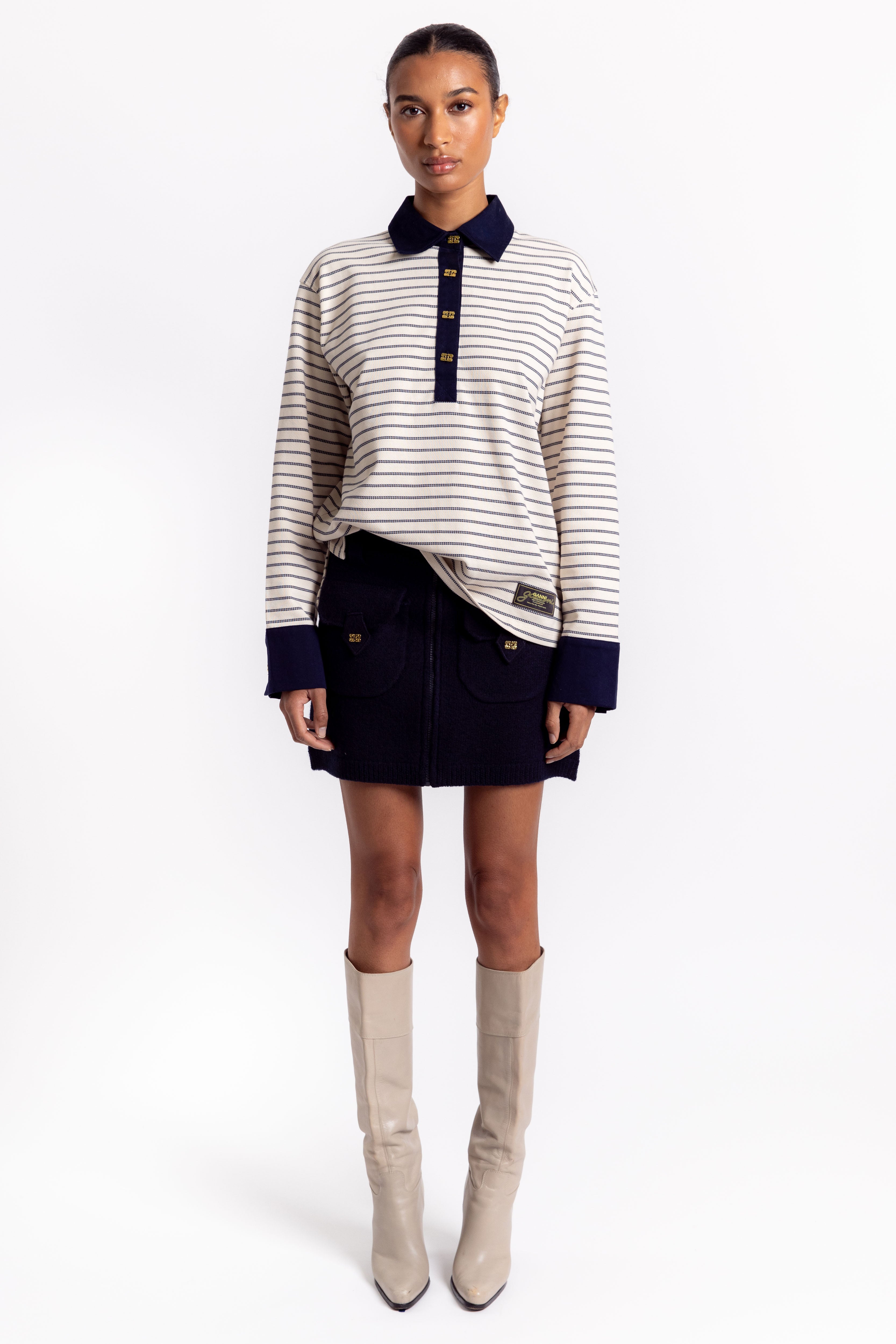 Boiled Wool Mini Skirt - Sky Captain