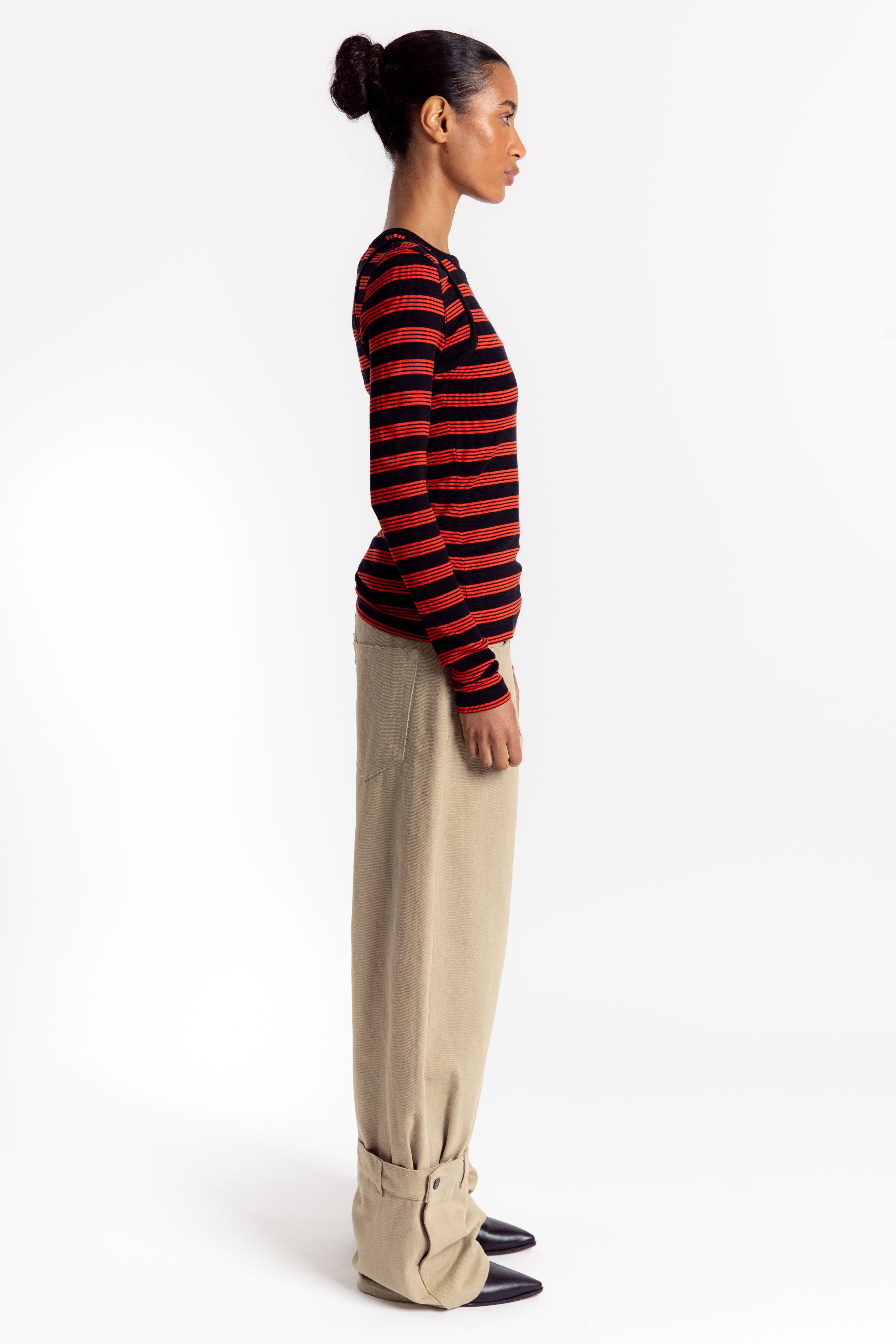 Soft Cotton Rib Striped Long Sleeve - Red Alert