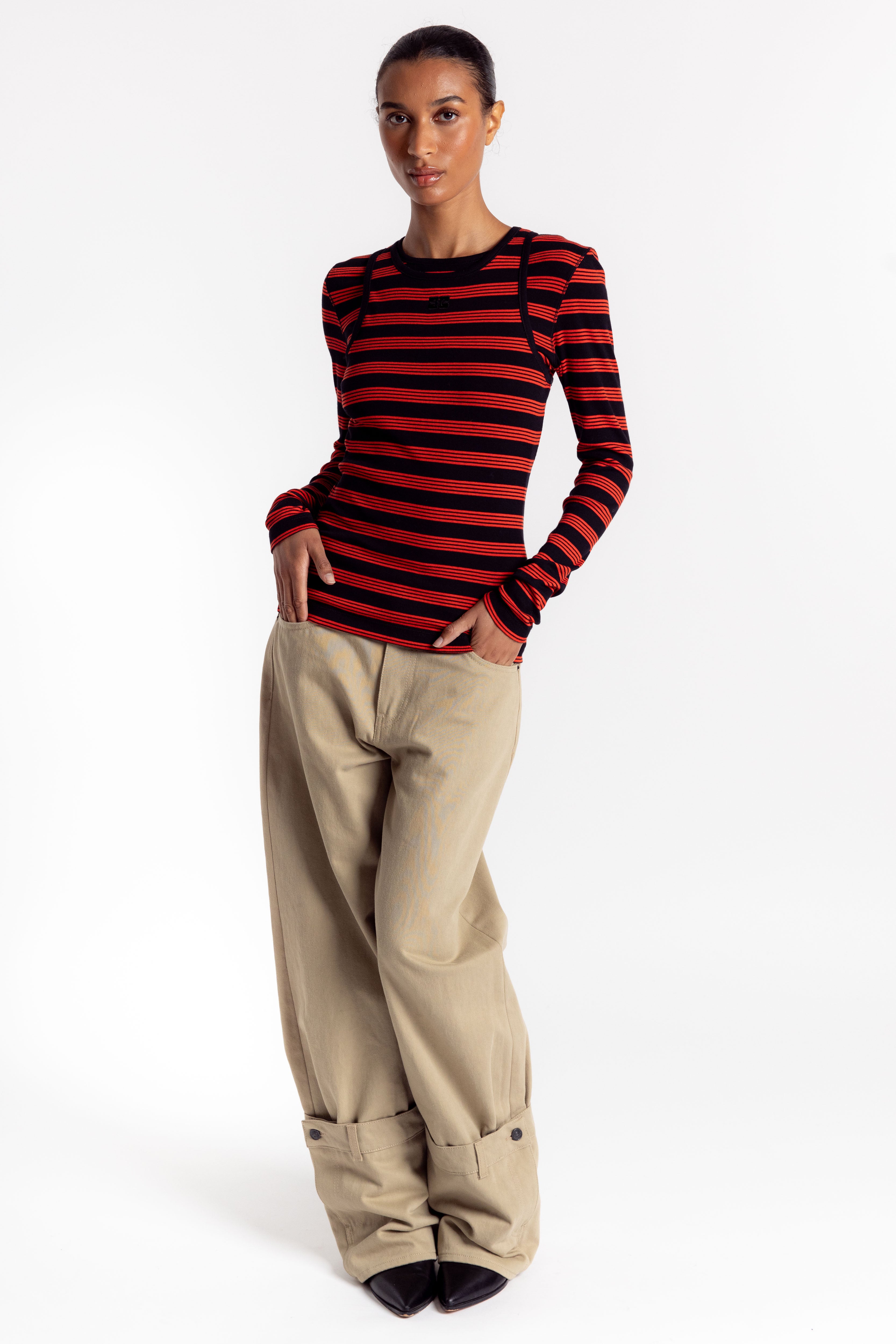 Soft Cotton Rib Striped Long Sleeve - Red Alert