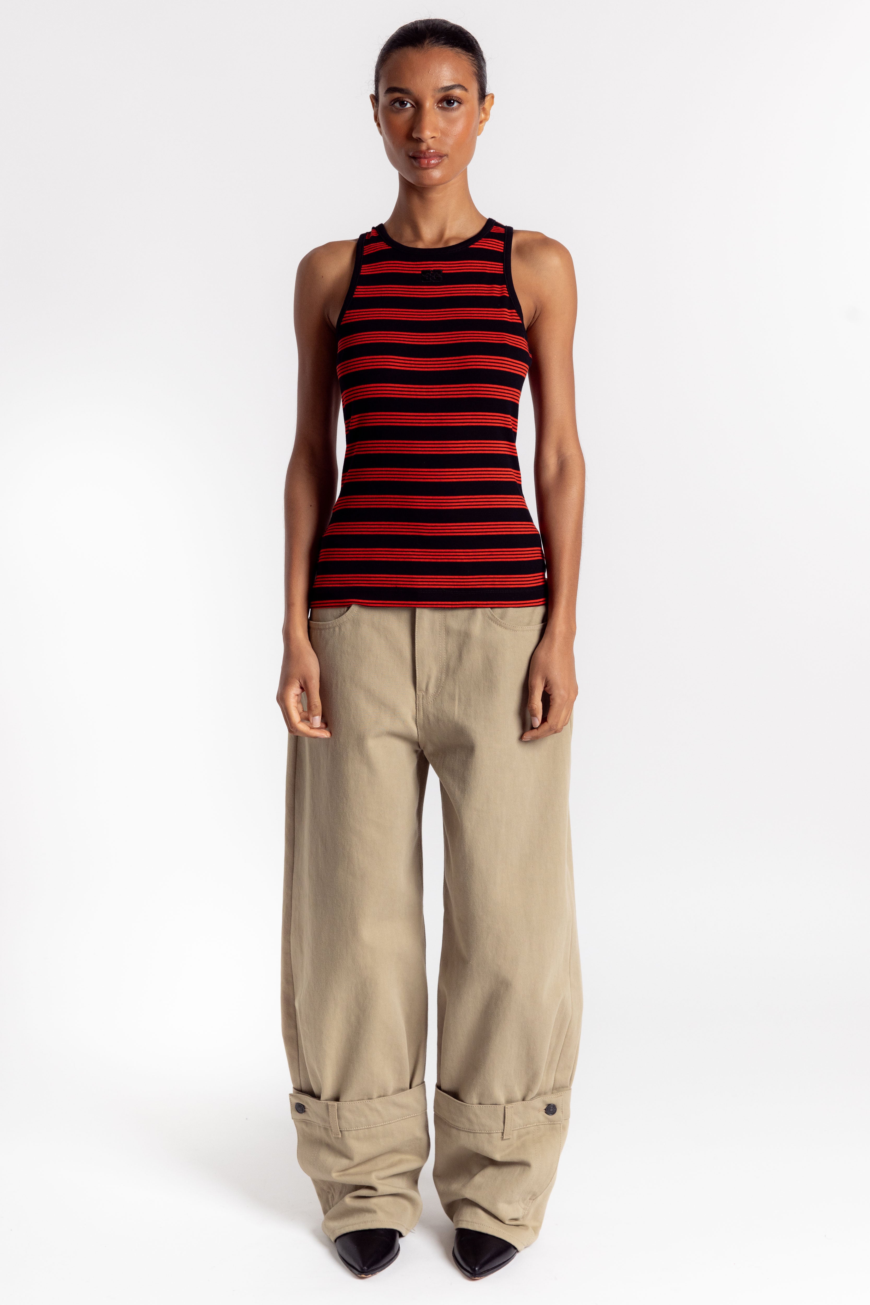Soft Cotton Rib Striped Tank Top - Red Alert