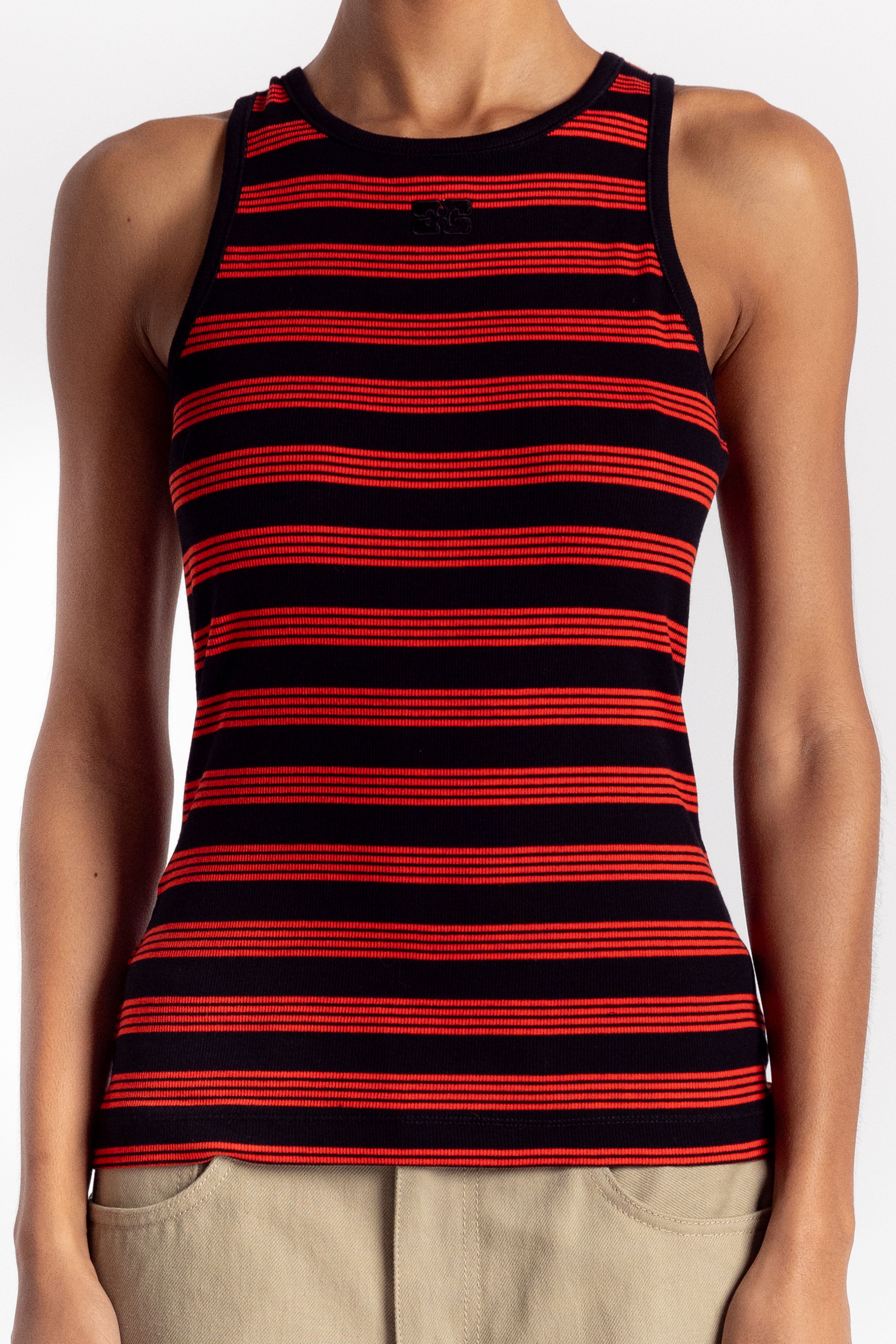 Soft Cotton Rib Striped Tank Top - Red Alert