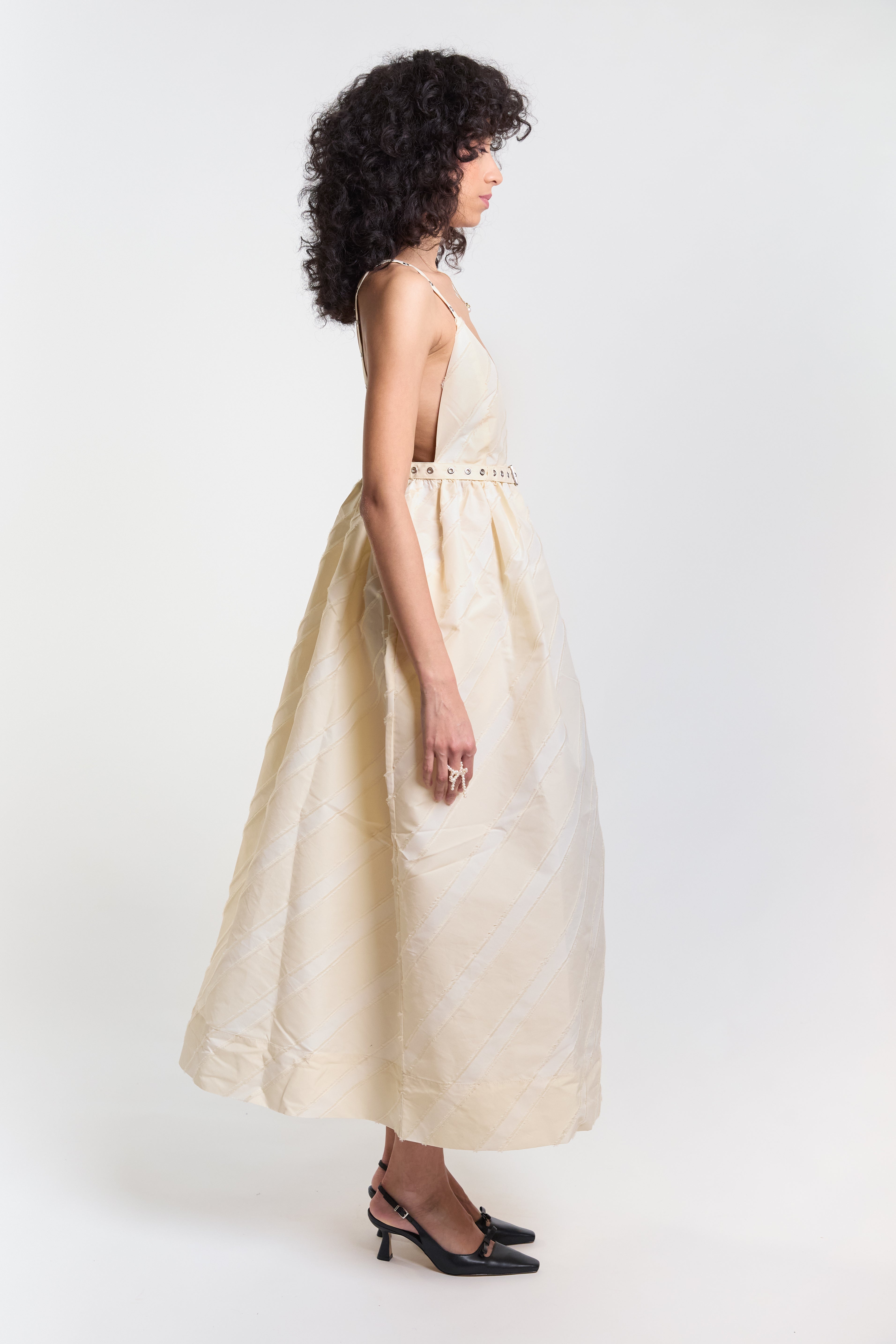 Taffeta Strap Dress - Egret