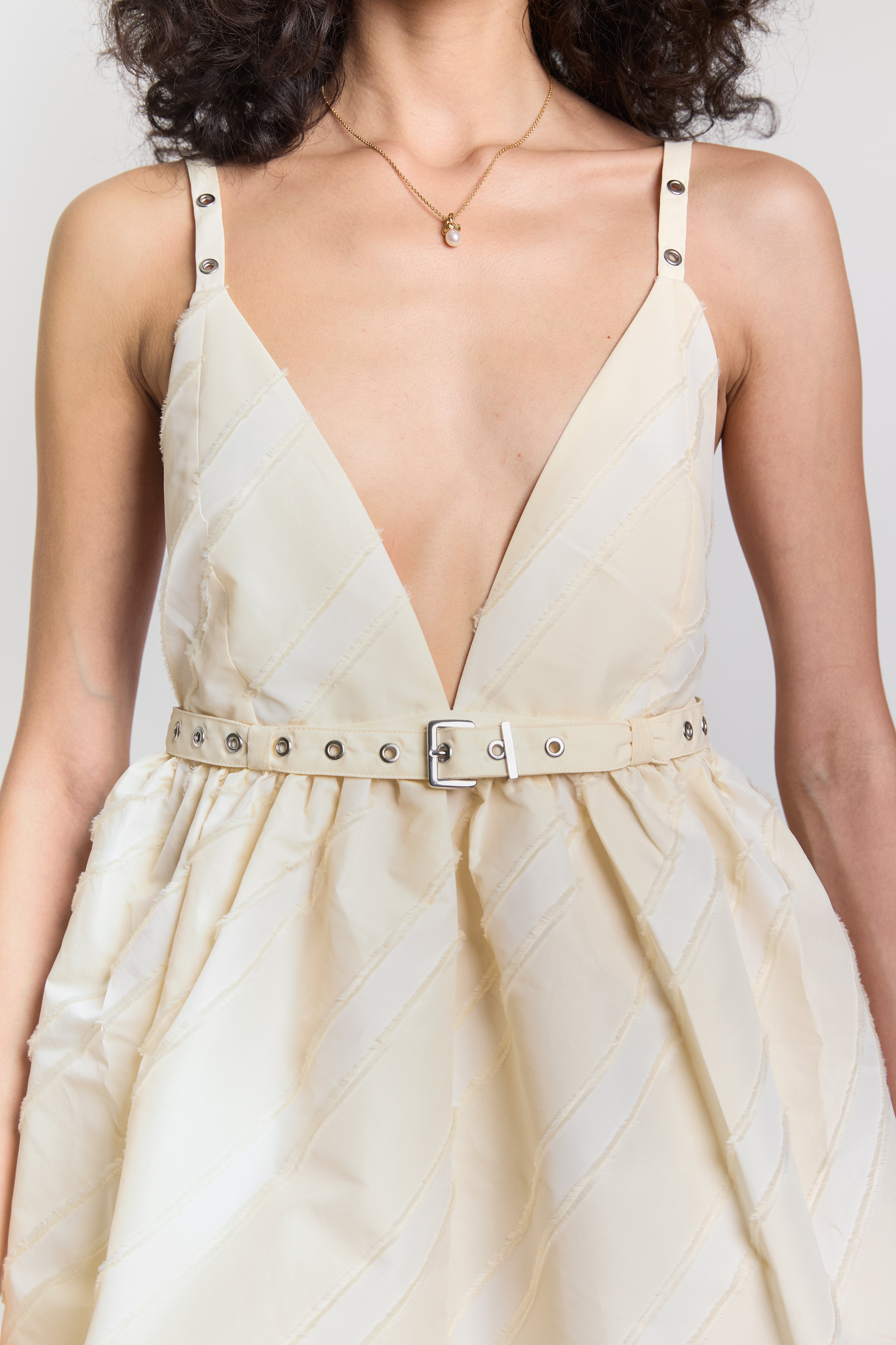 Taffeta Strap Dress - Egret