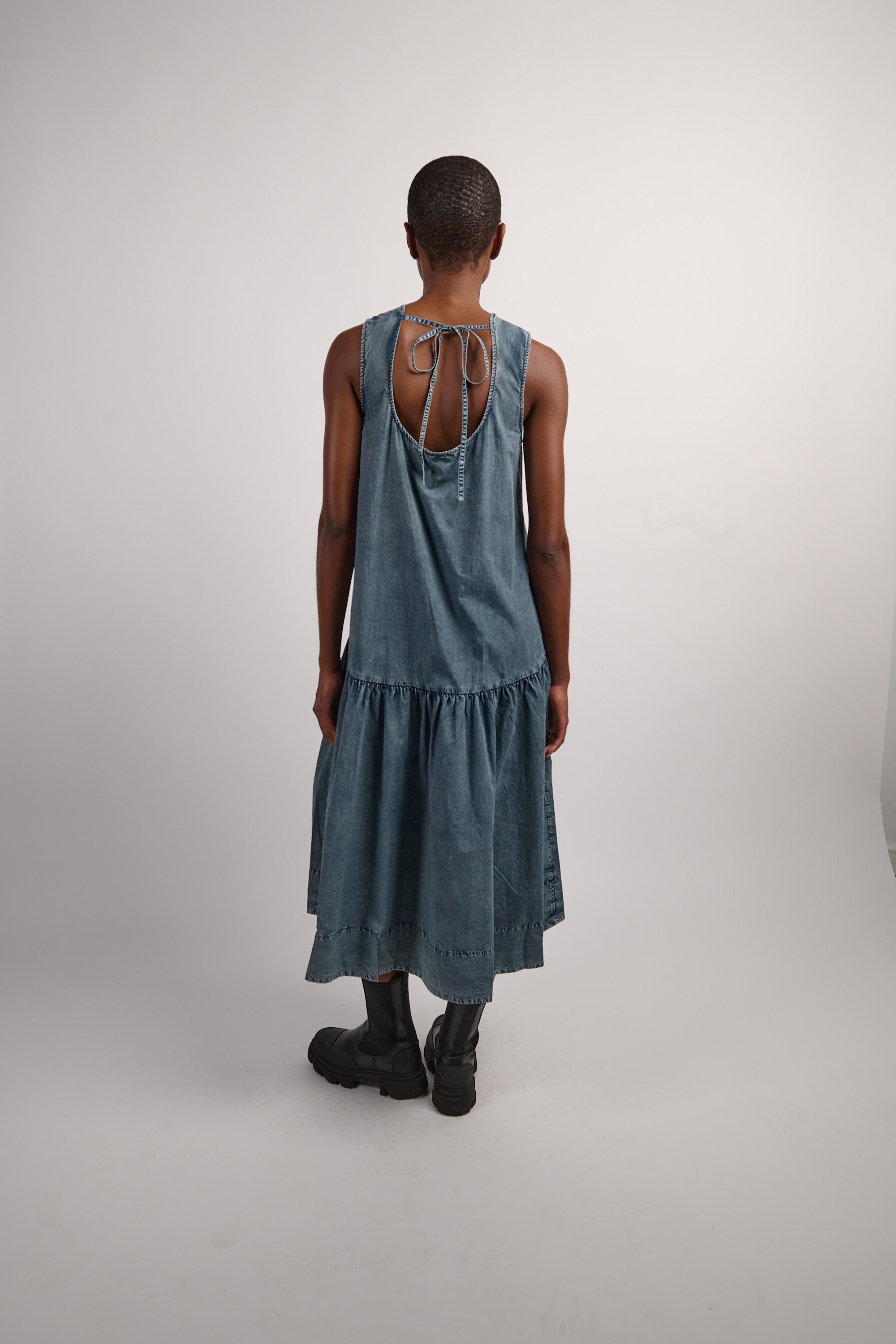 Cotton Poplin Open Back Midi Dress - Sky Captain