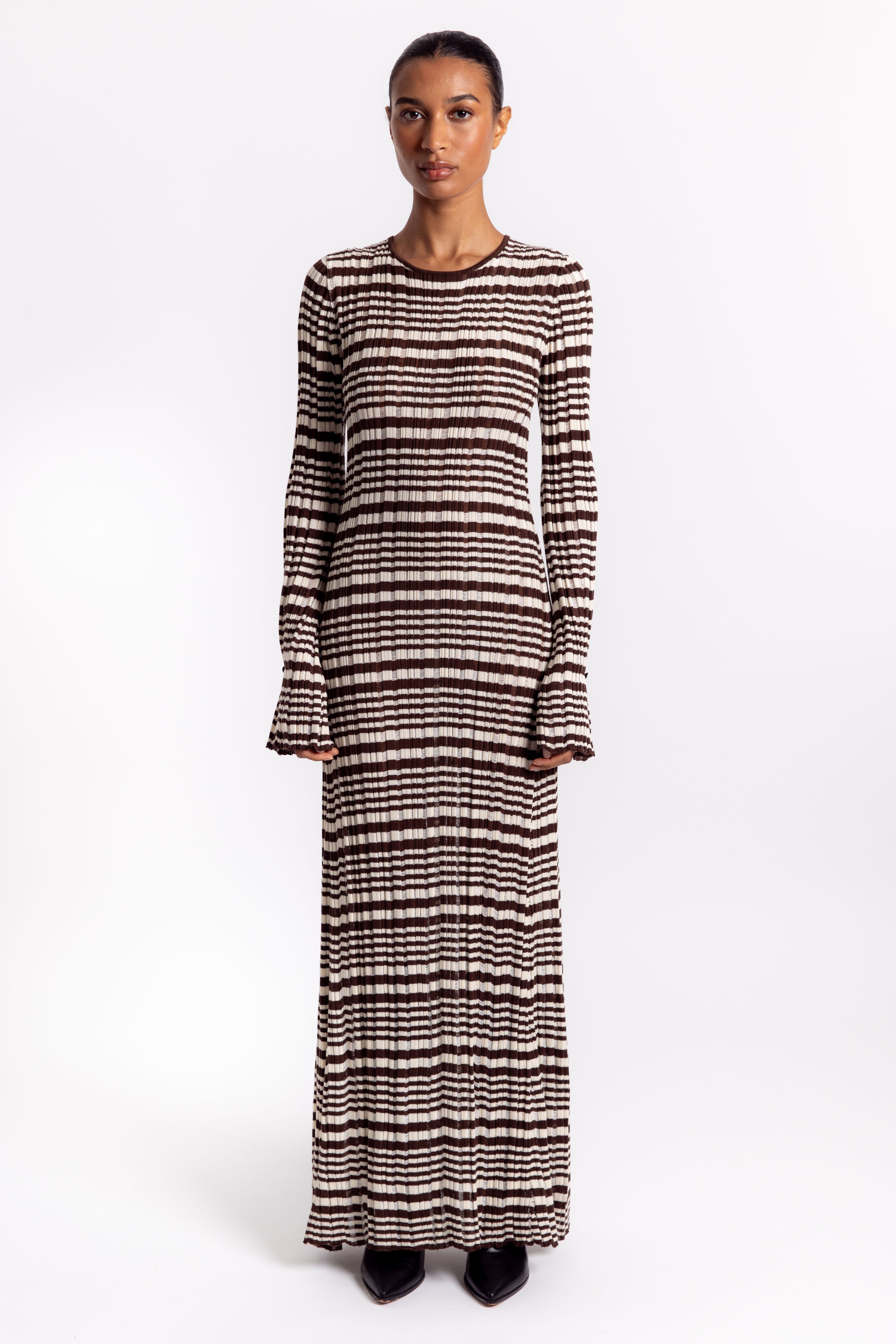 Rib Stripe Dress - Brown Mix