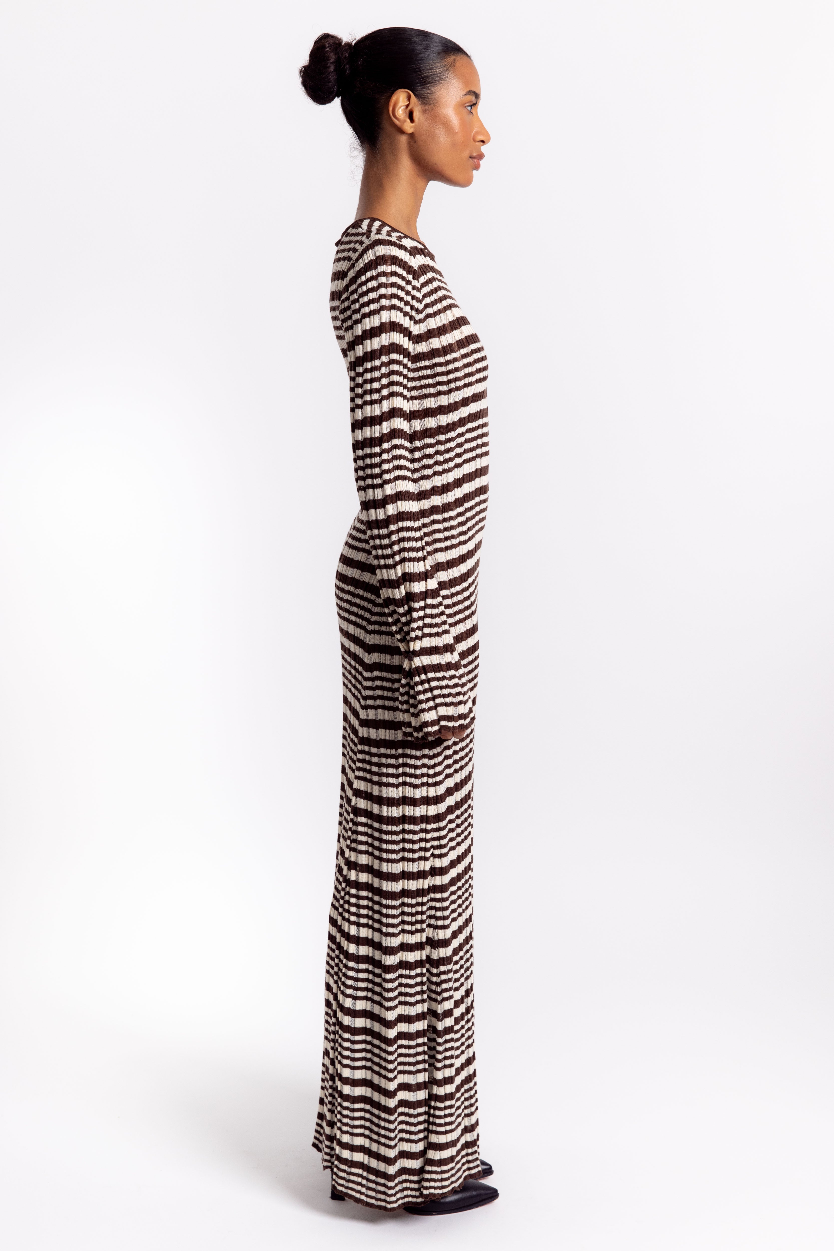 Rib Stripe Dress - Brown Mix