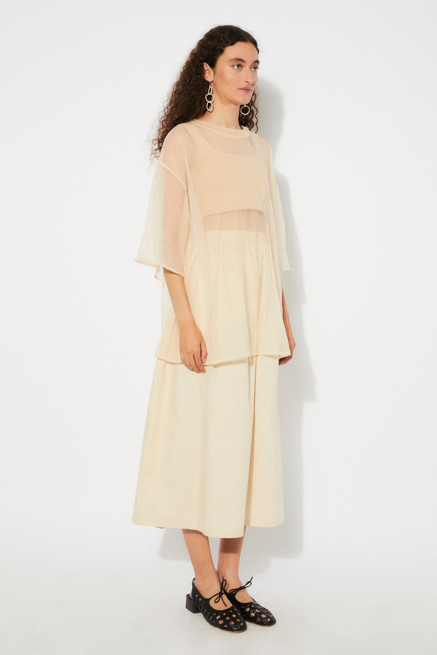Eduli Oversized Sheer Tee - Beige