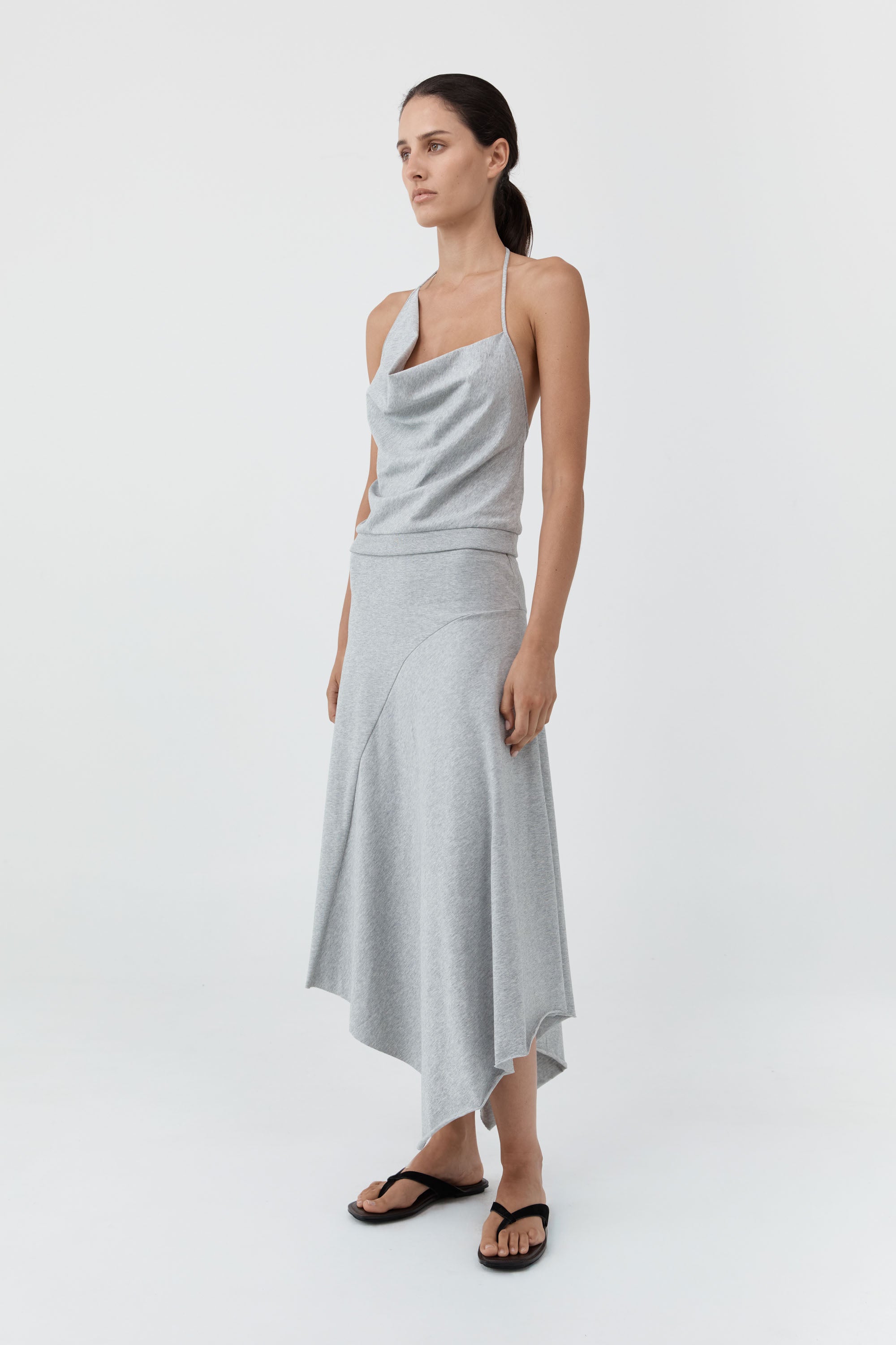 Asymmetrical Drape Skirt - Light Grey Marle