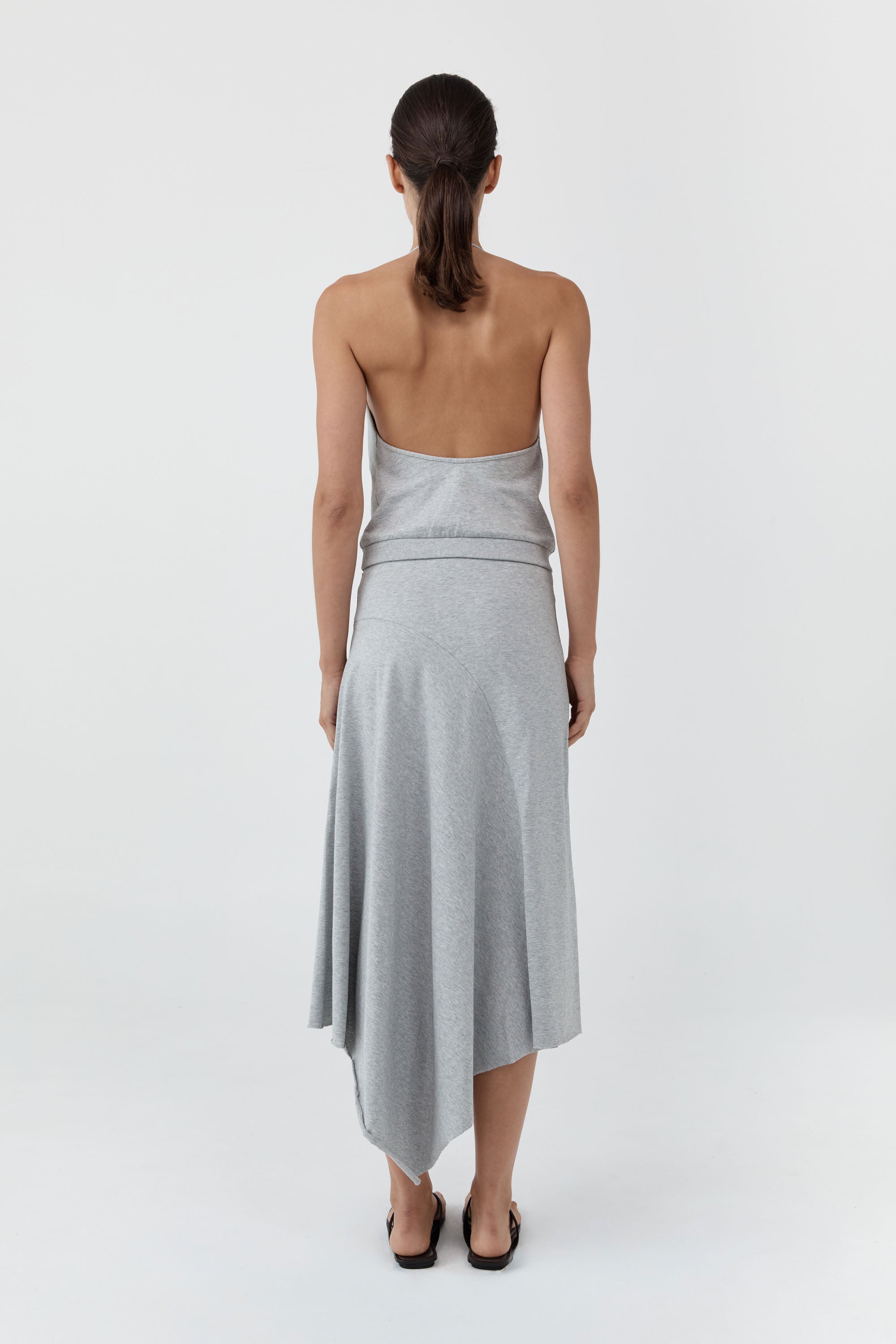 Asymmetrical Drape Skirt - Light Grey Marle