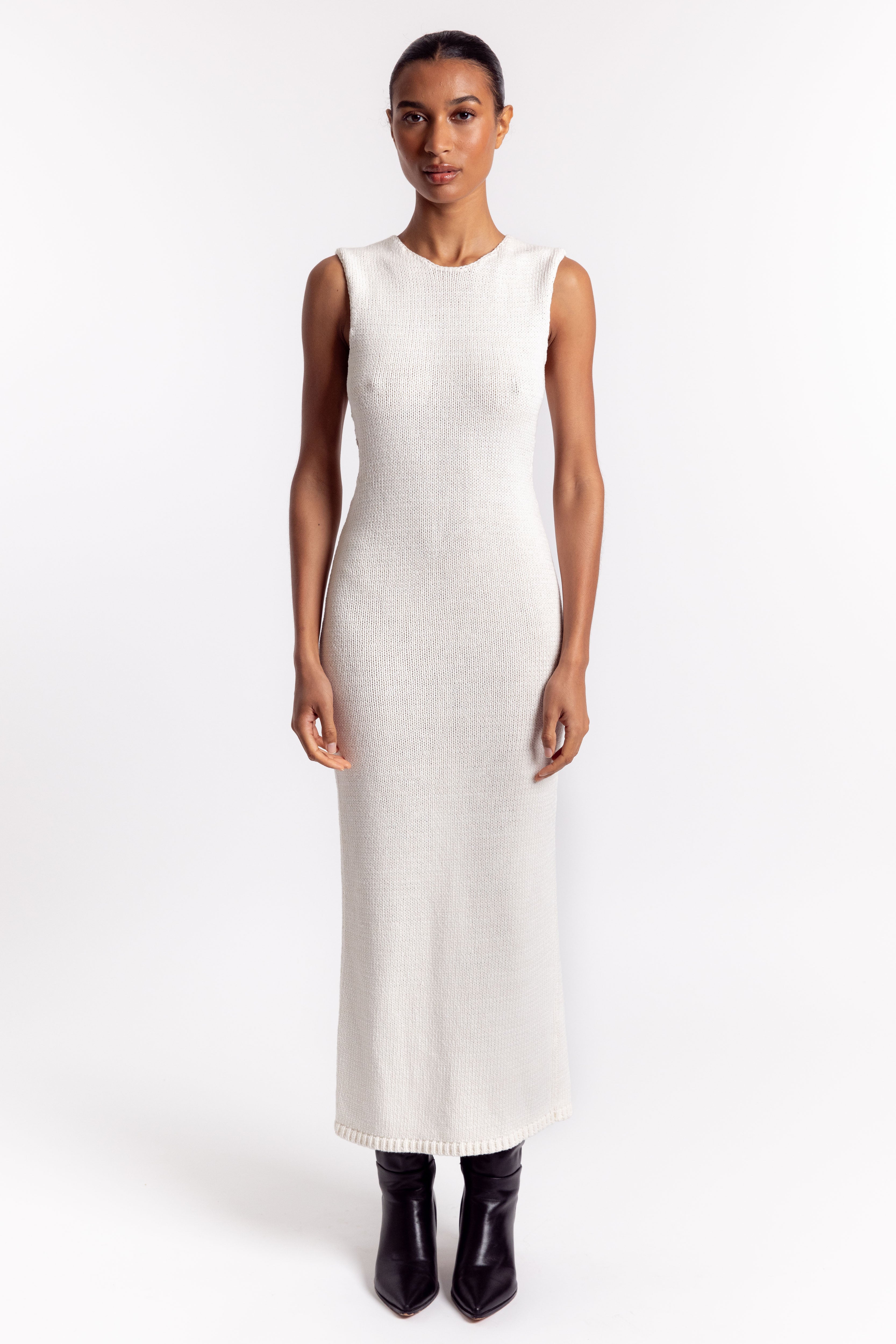 Linen Silk Blend Cut Out Dress - Salt