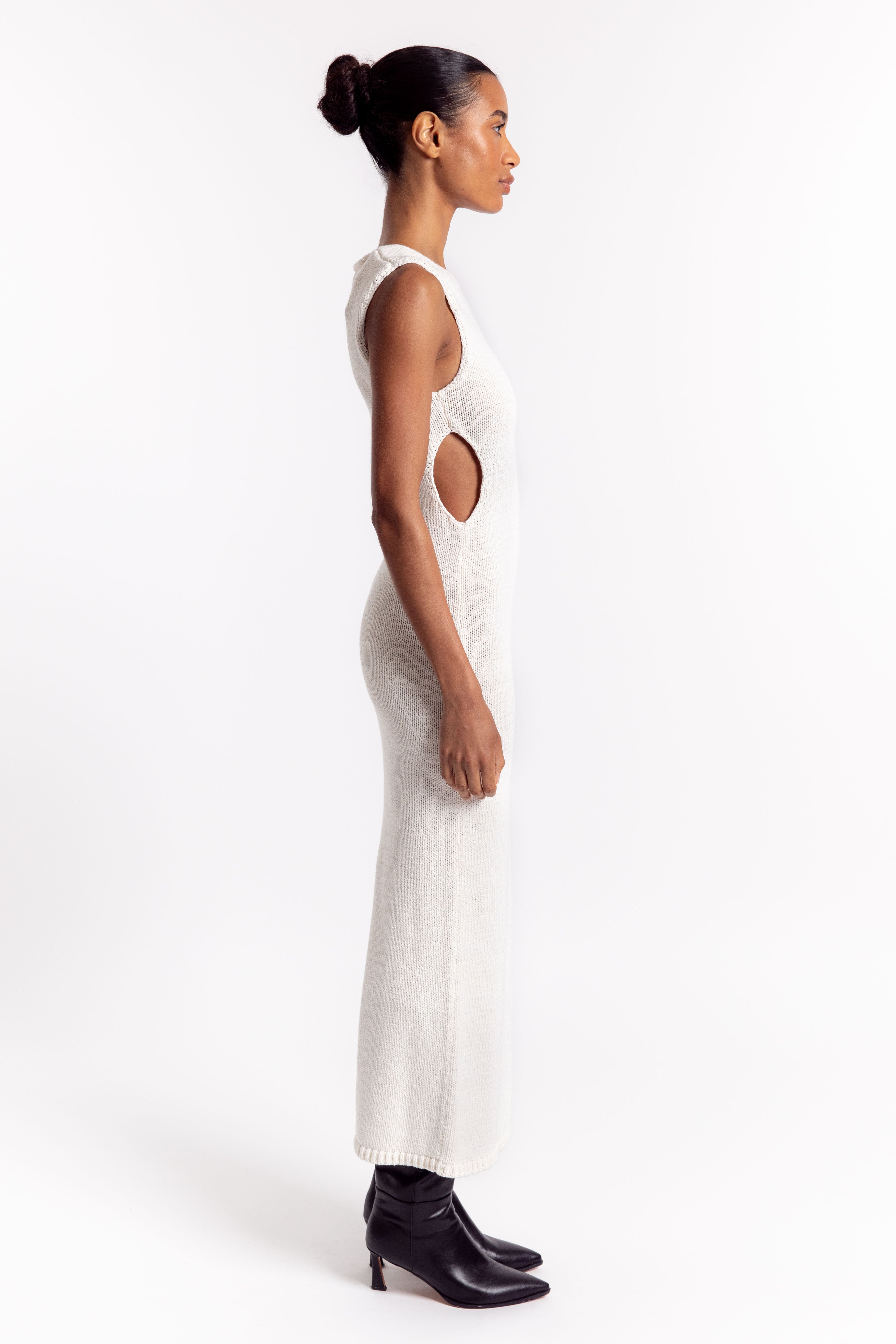 Linen Silk Blend Cut Out Dress - Salt