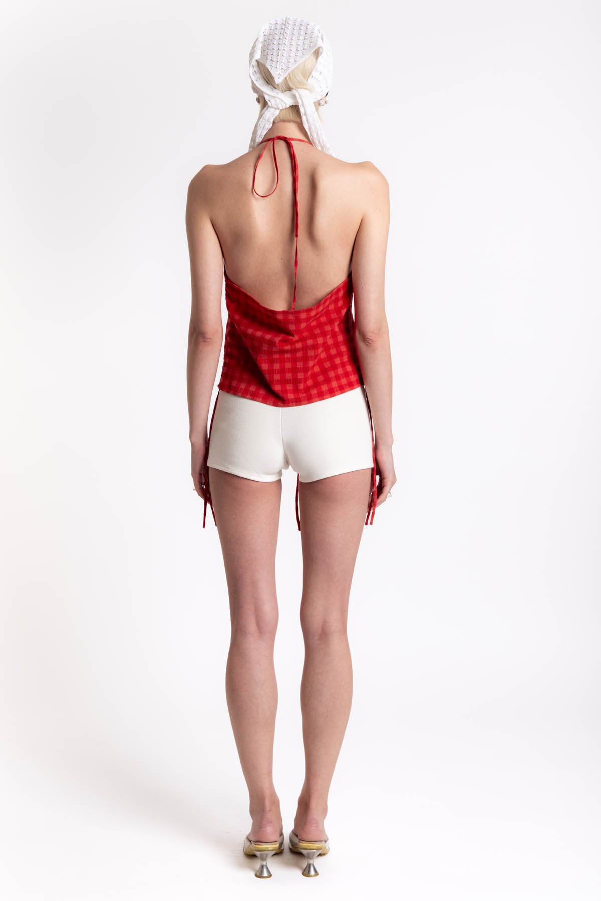 Red Checks Seersucker Hiba Top - Red