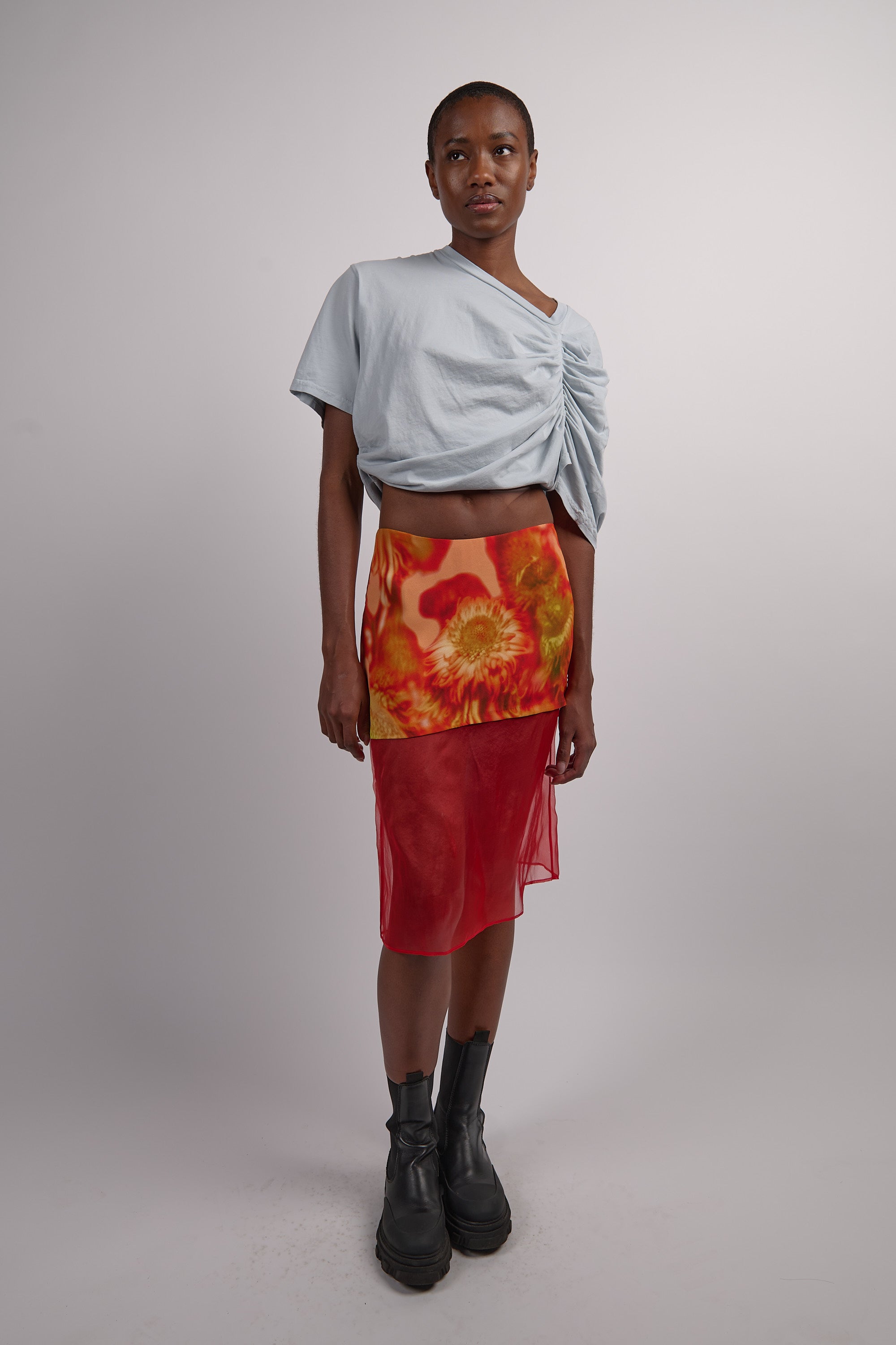 Eva Draped Tee - Dusty Blue