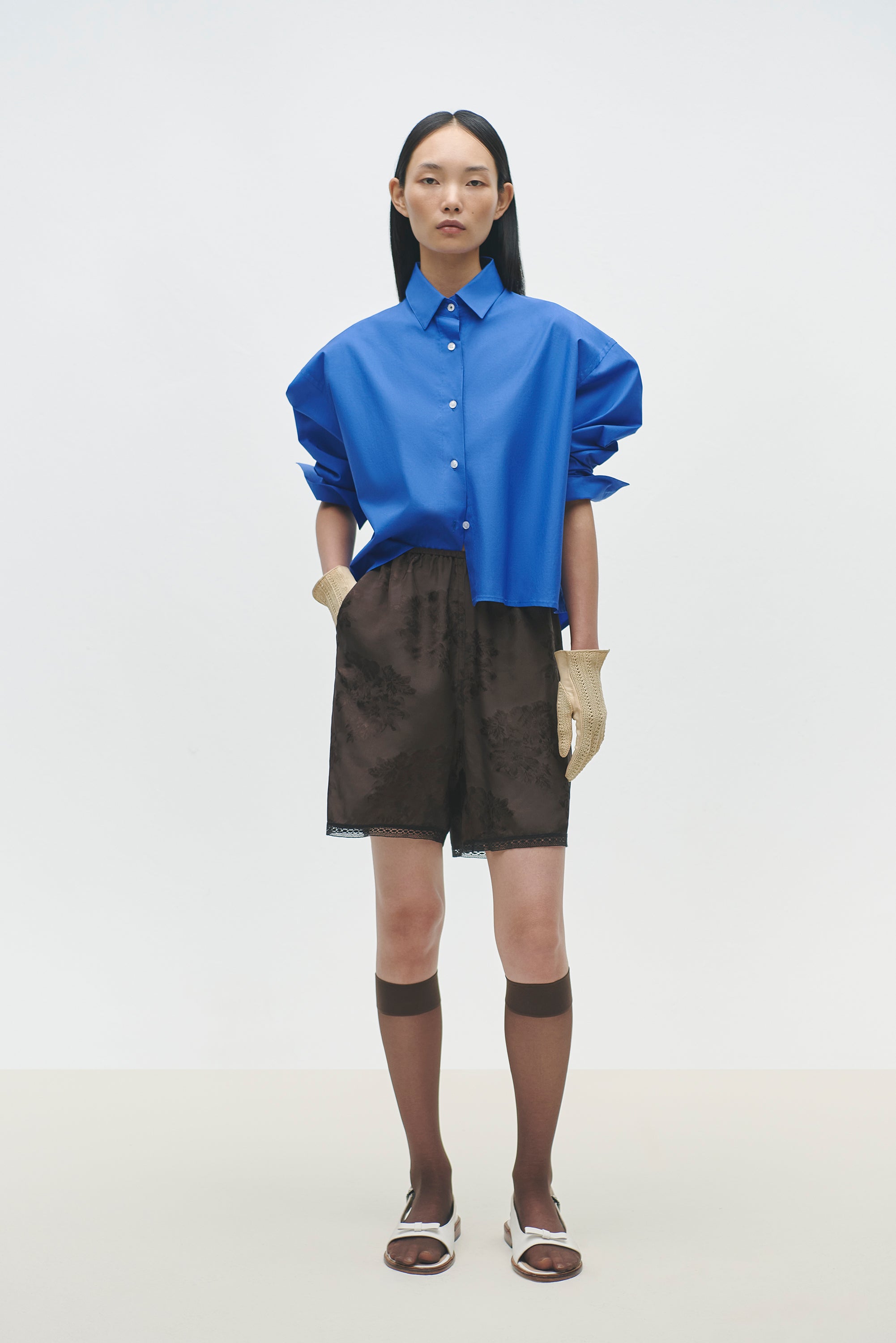 Jacquard Bermuda with Lace - Dark Brown