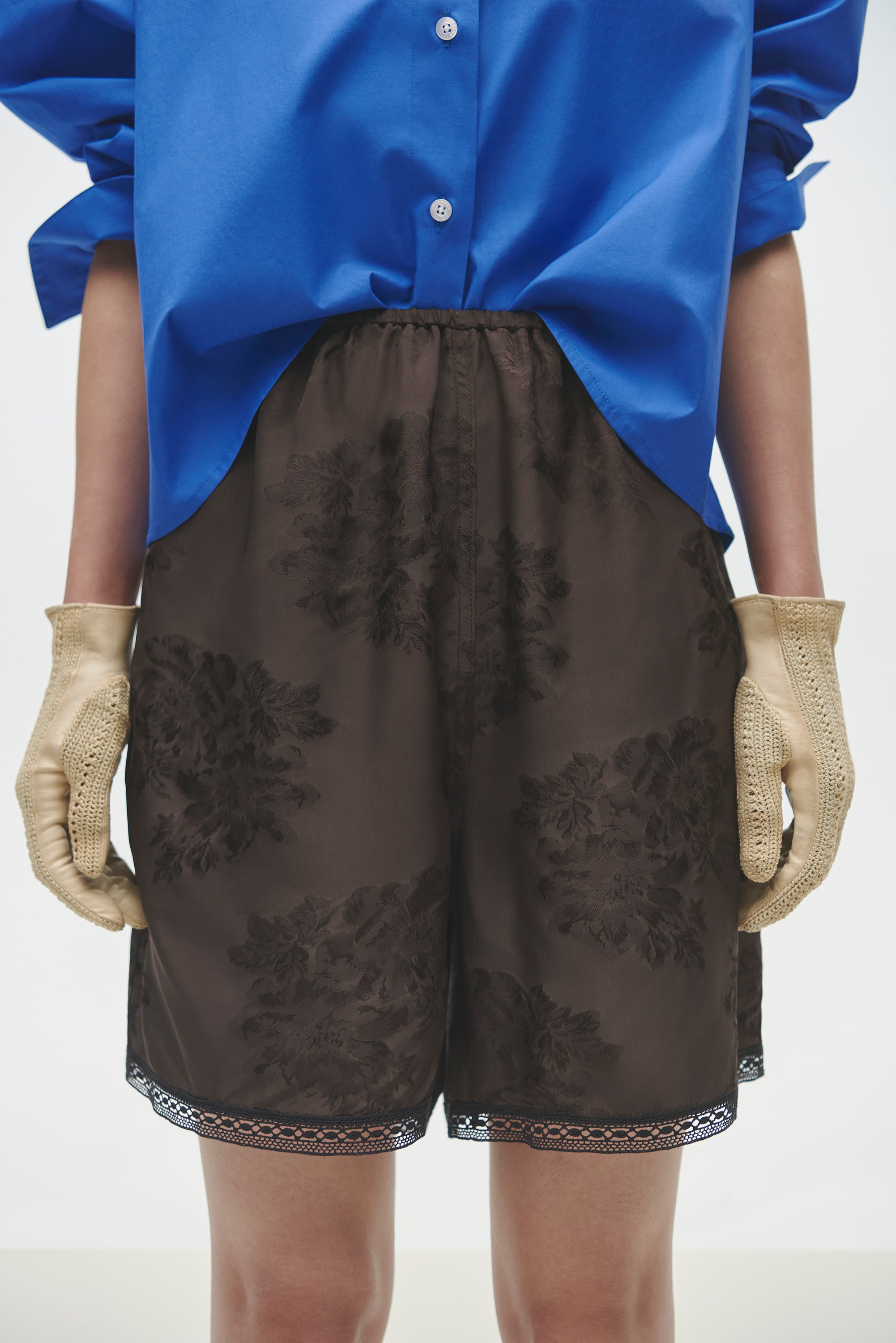 Jacquard Bermuda with Lace - Dark Brown