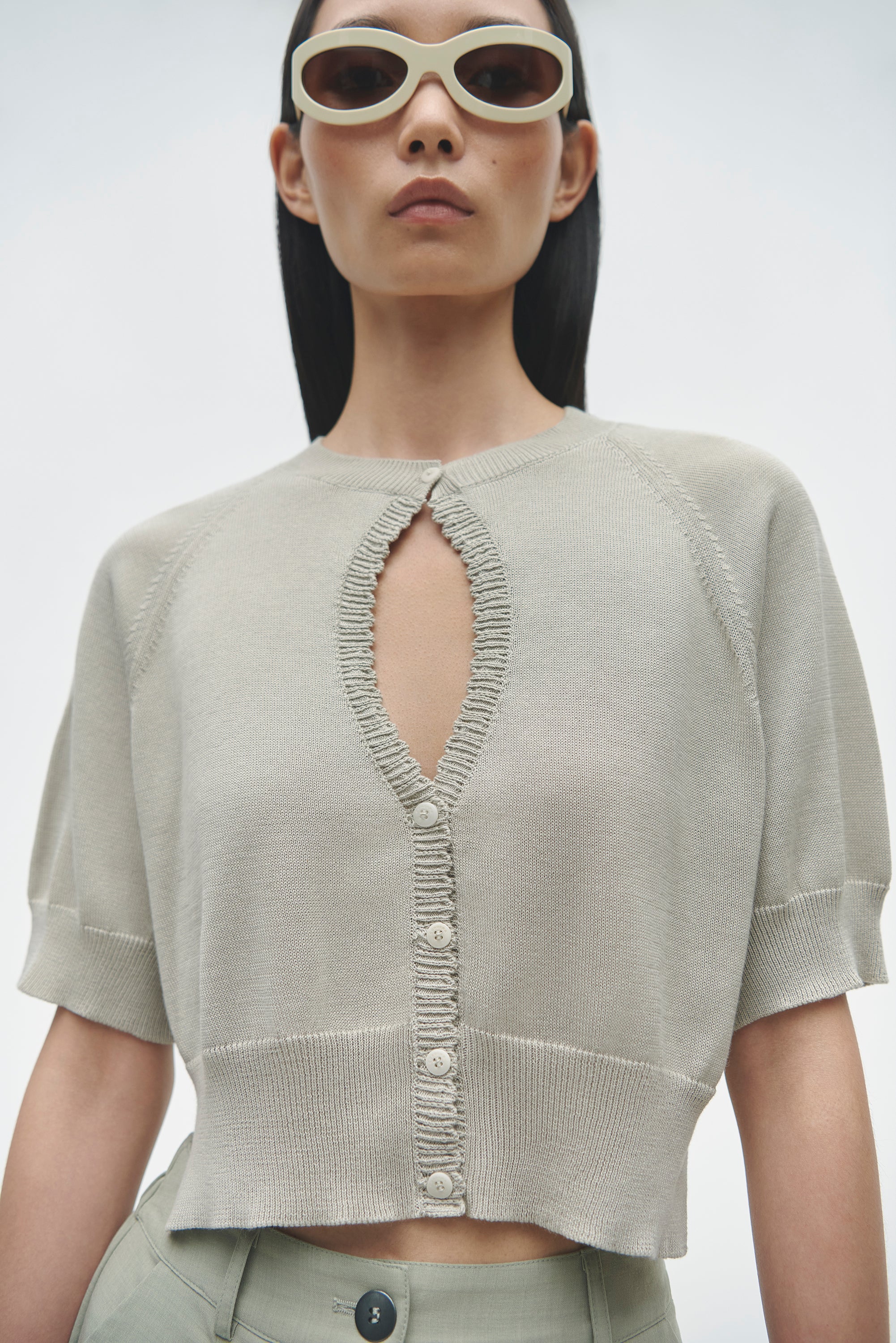 Organic Cotton Cut-Out Top - Pearl Grey