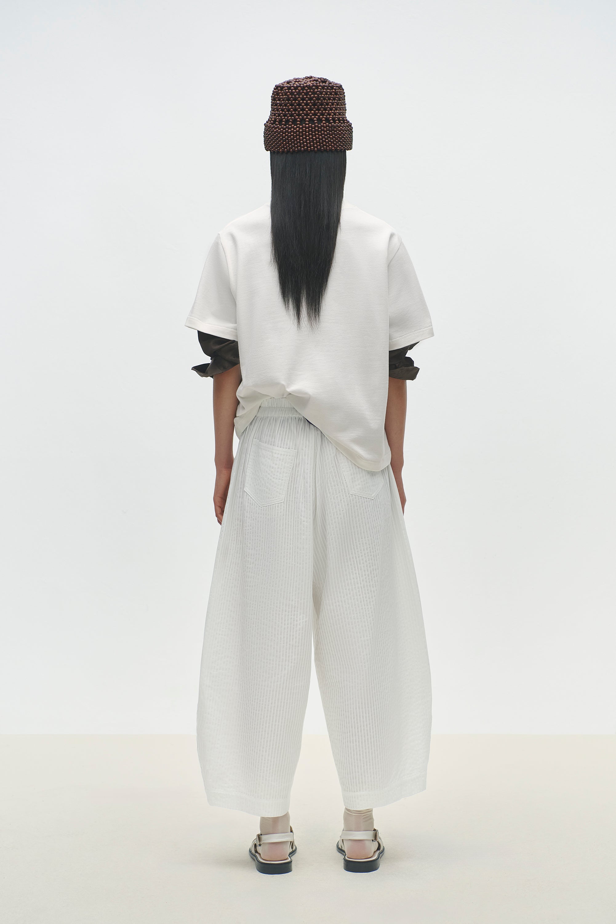 Tubular Curved Pants - White