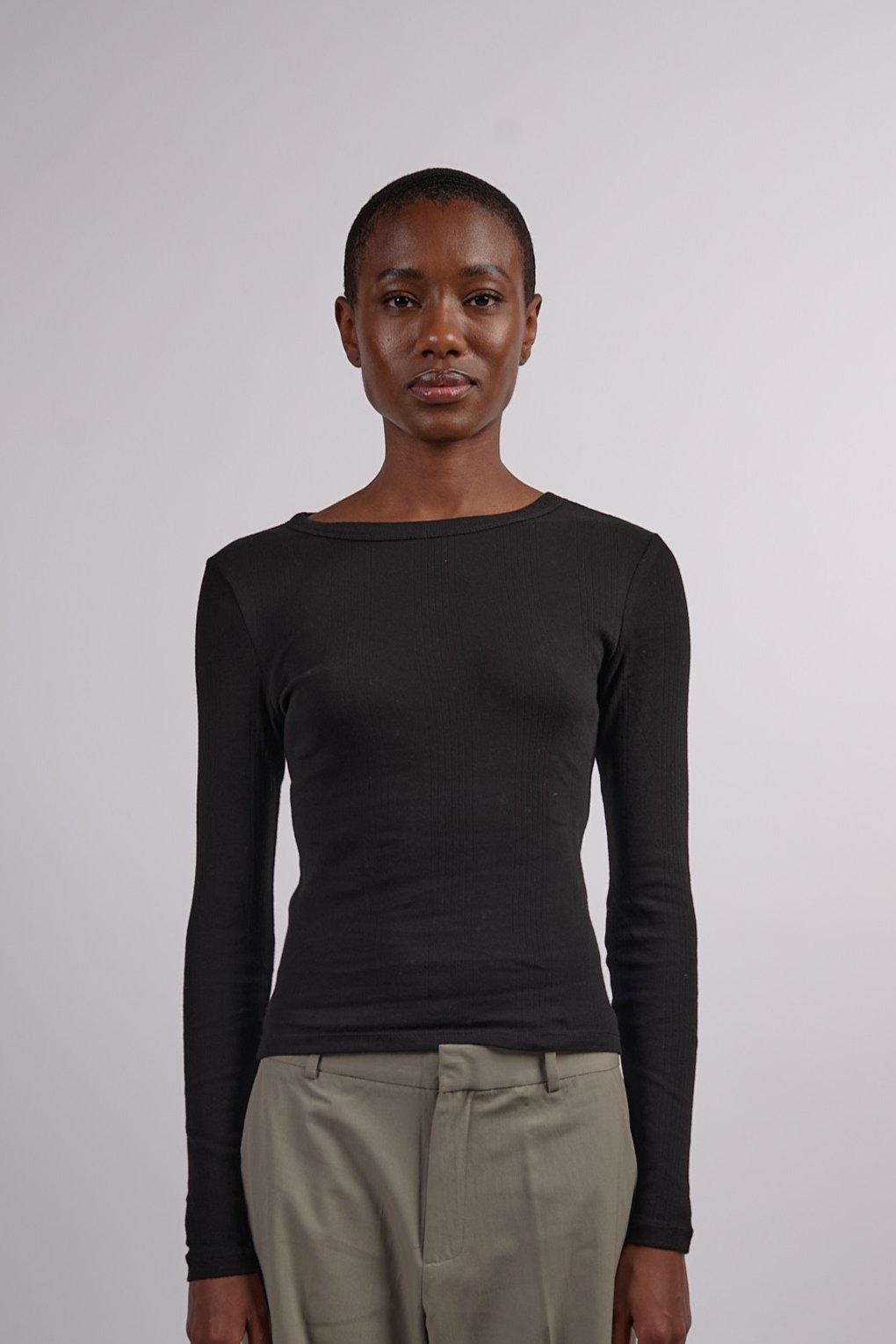 Organic Cotton Soft Rib Long Sleeve Top - Black