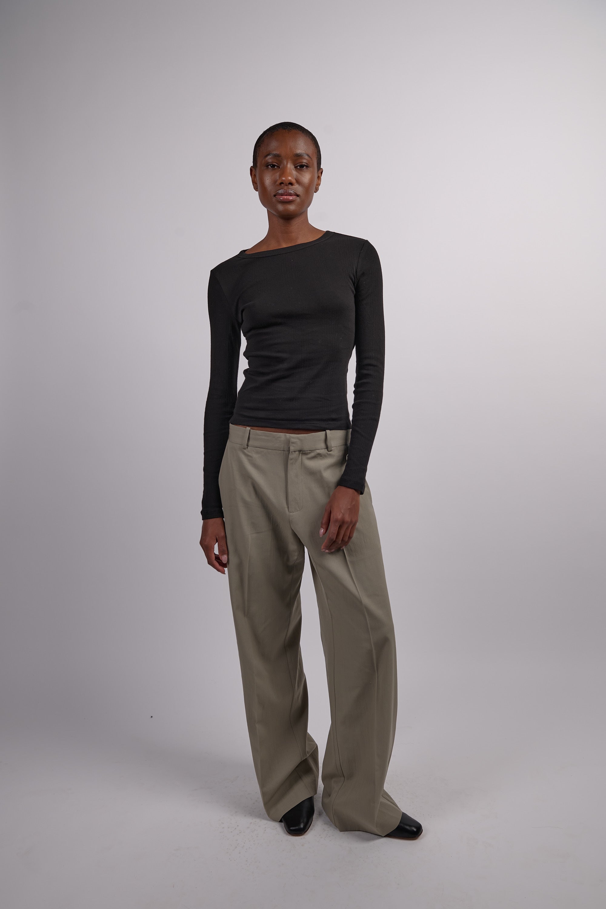 Organic Cotton Soft Rib Long Sleeve Top - Black