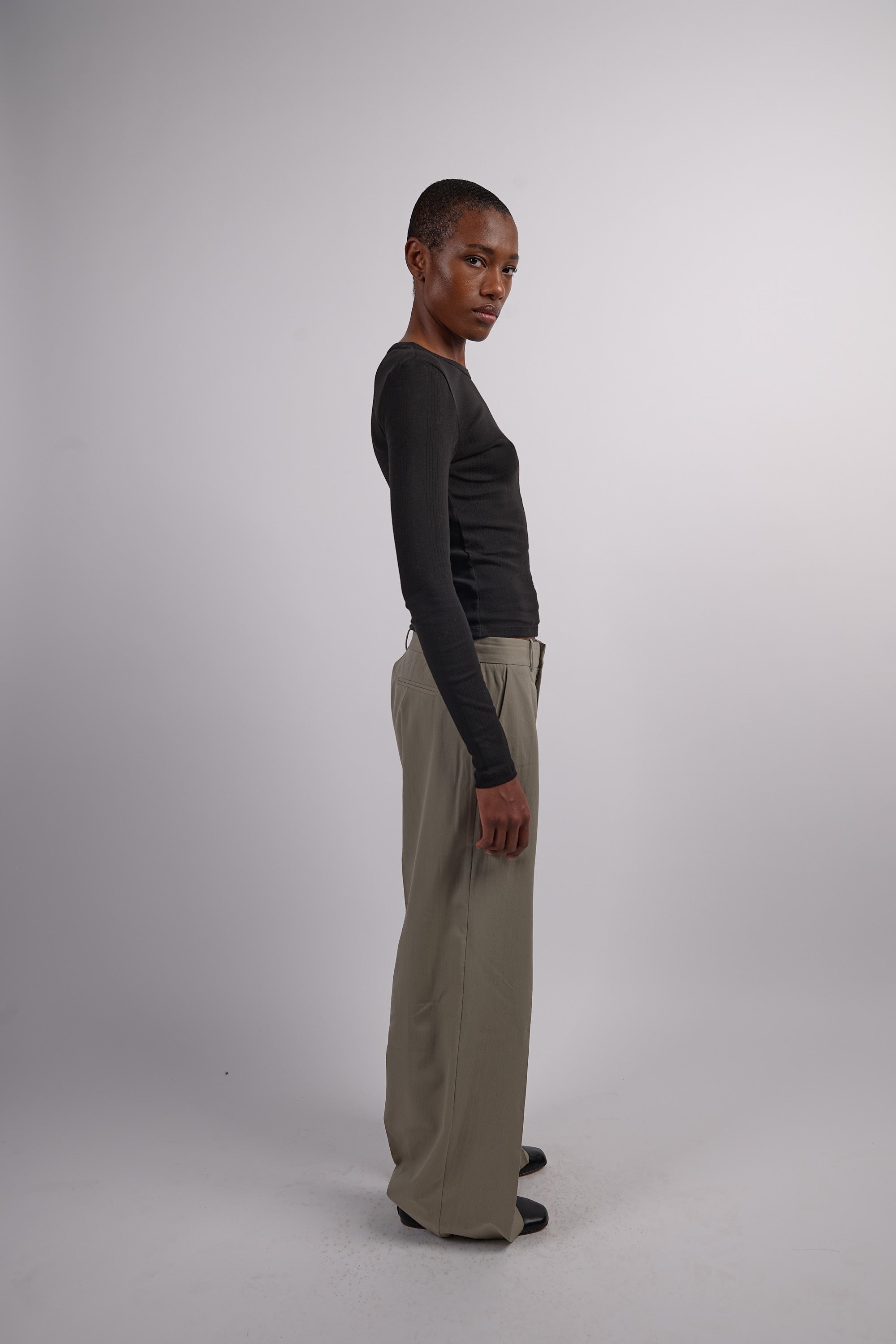 Organic Cotton Soft Rib Long Sleeve Top - Black