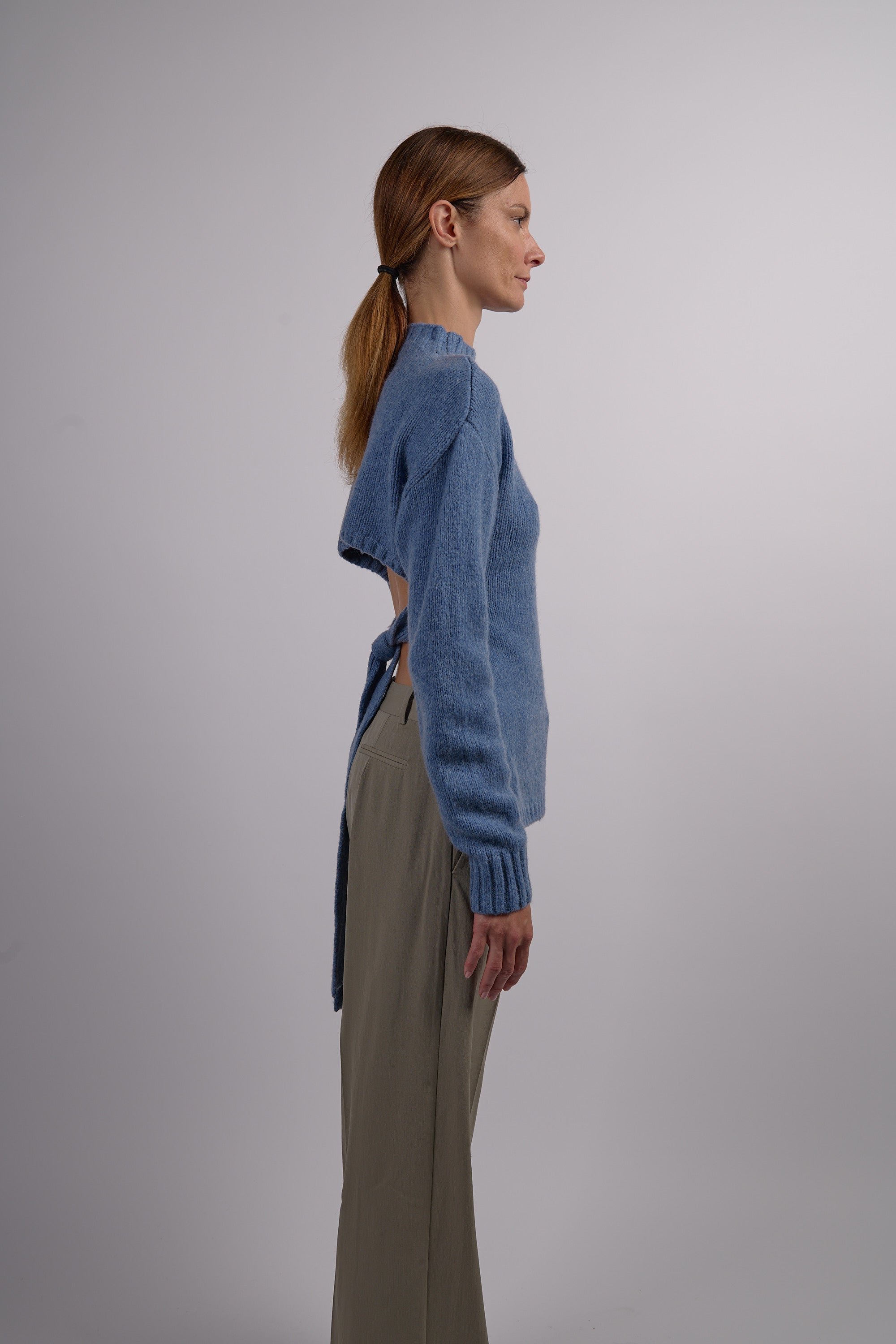 Wool Cashmere Blend Tie Back Jumper - Soft Blue