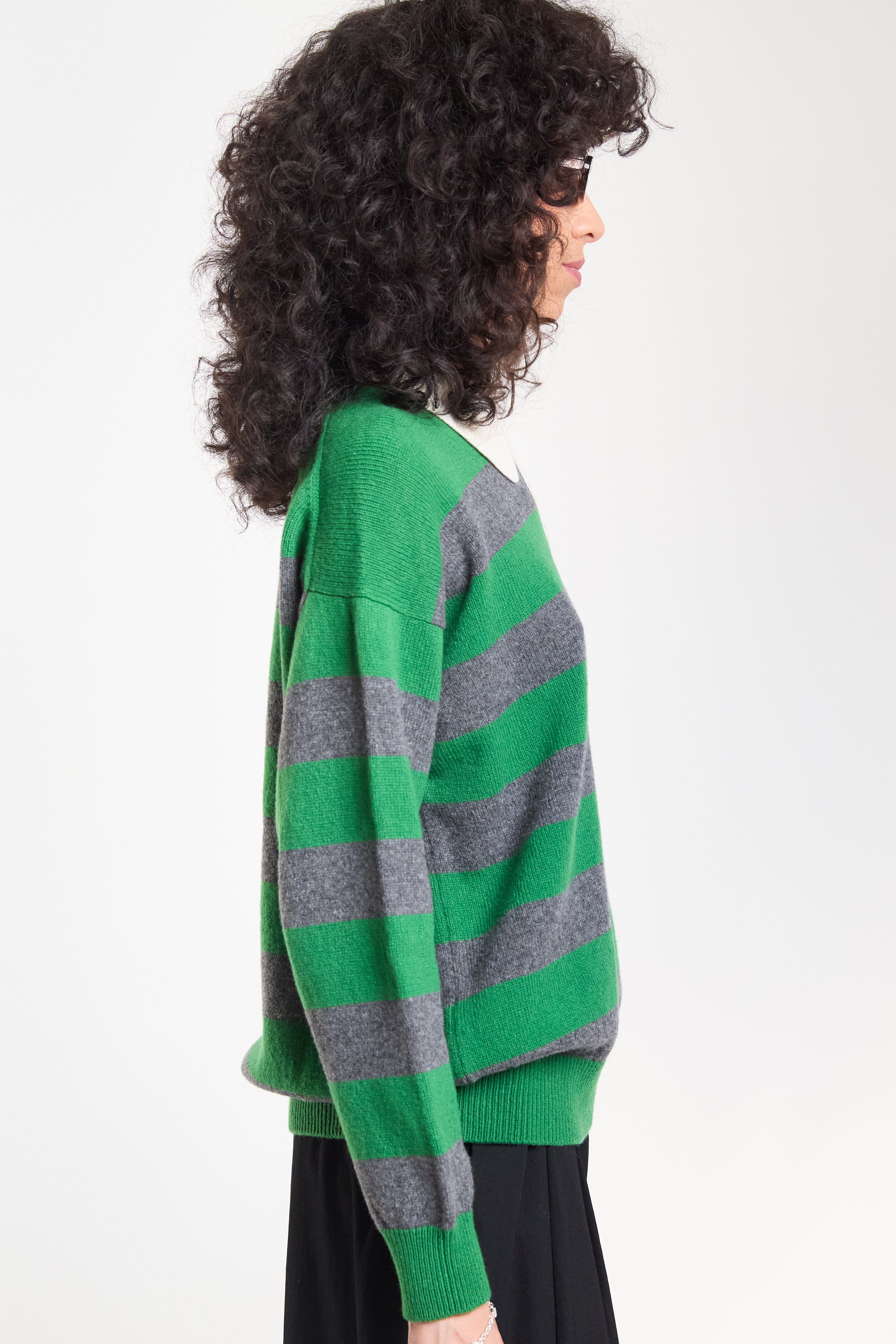 Edith Stripe Polo - Pagoda Green/Derby Grey