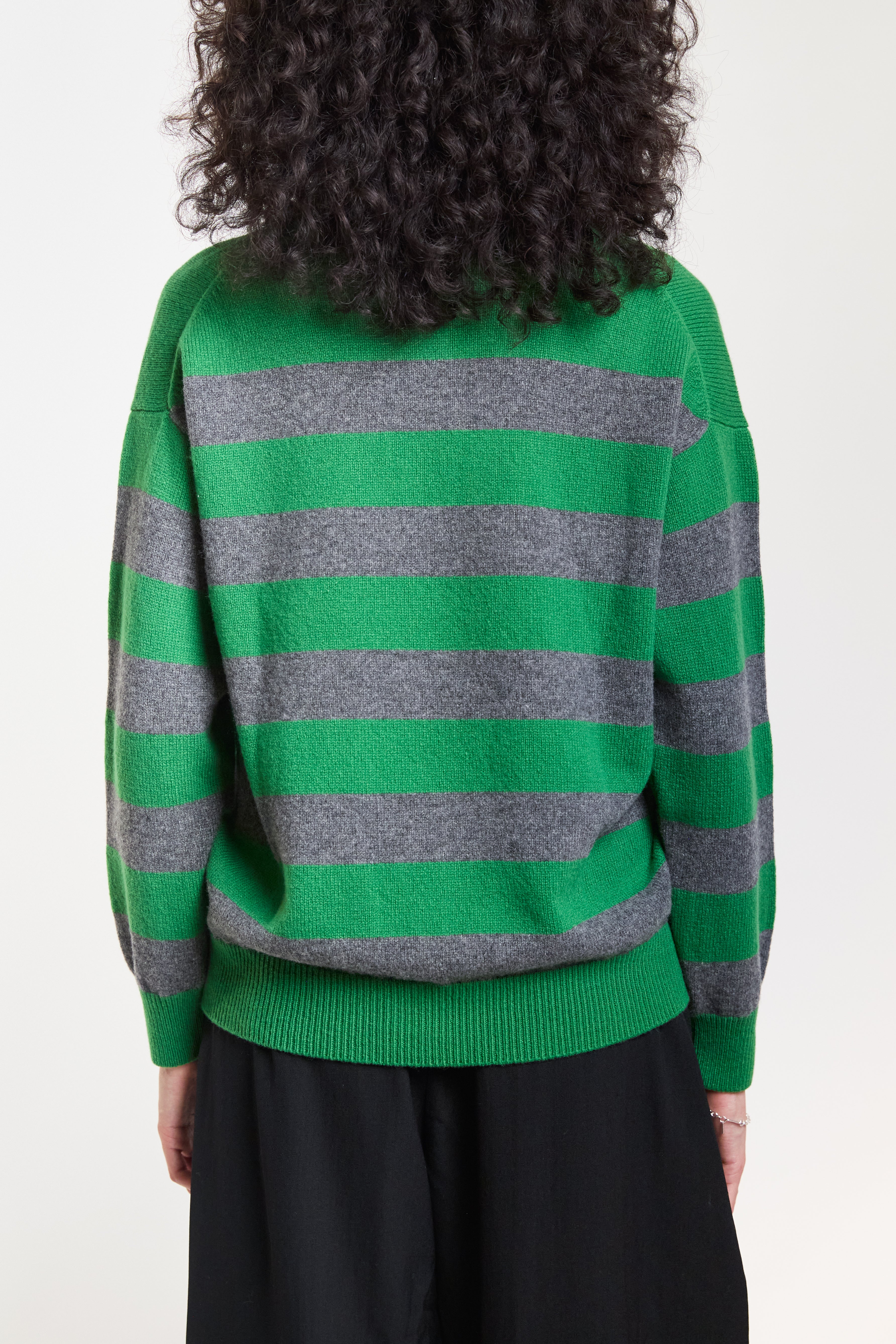 Edith Stripe Polo - Pagoda Green/Derby Grey