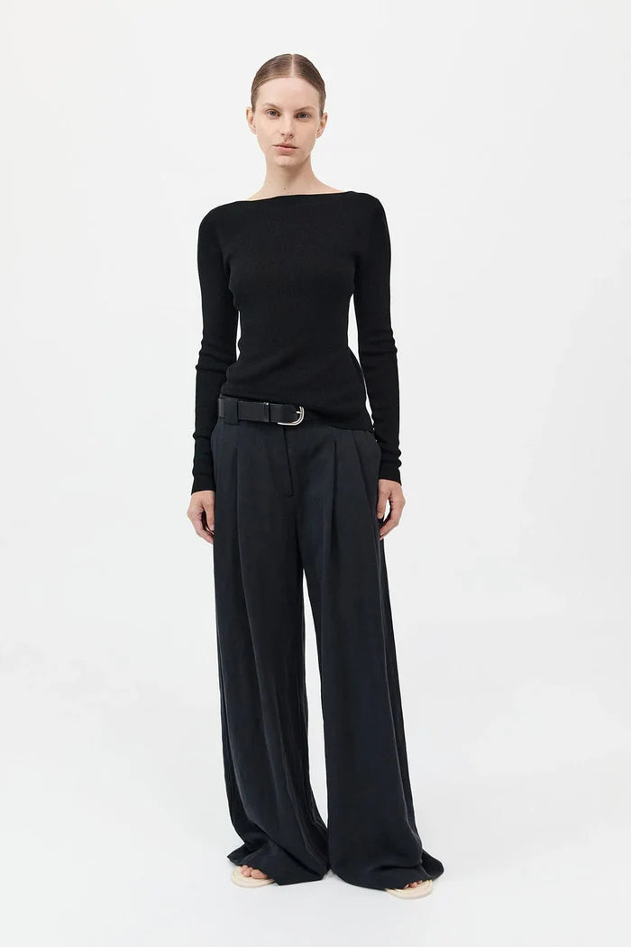 Rouleau Tie Reversible Tie Knit Top - Black