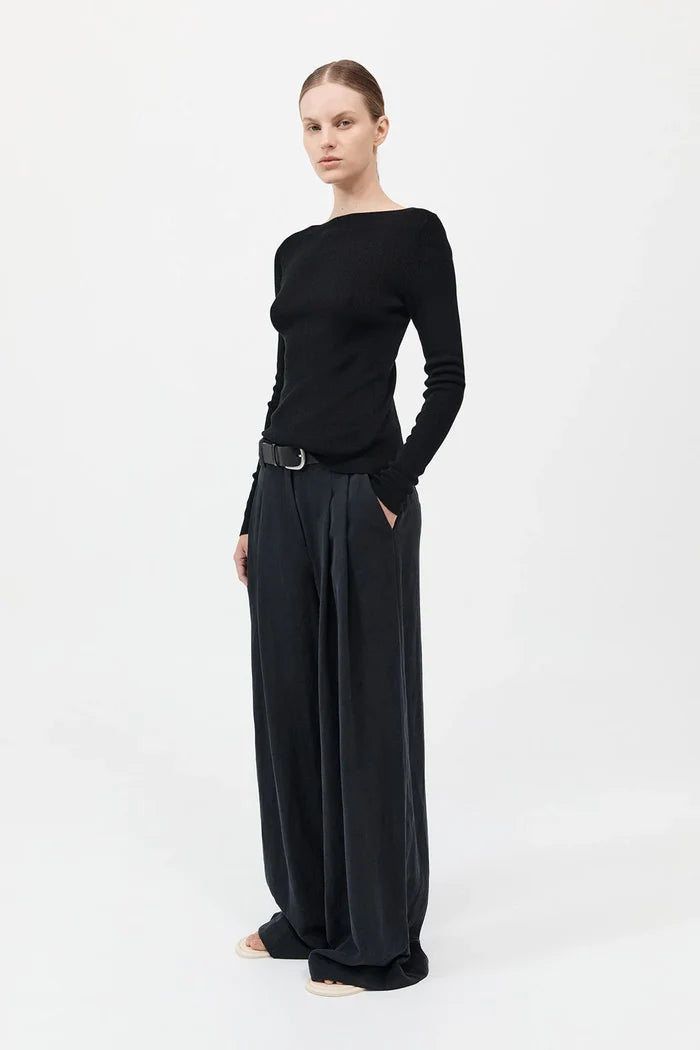 Rouleau Tie Reversible Tie Knit Top - Black