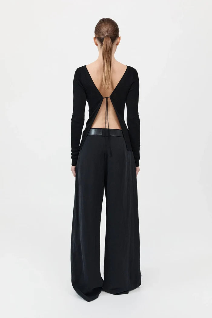 Rouleau Tie Reversible Tie Knit Top - Black