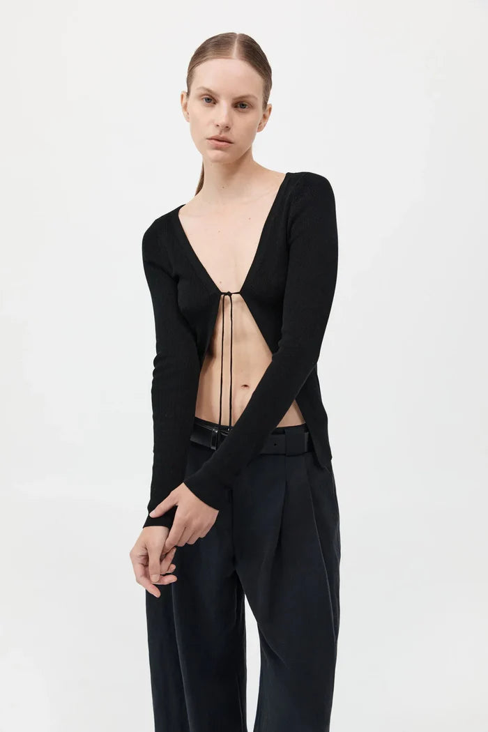 Rouleau Tie Reversible Tie Knit Top - Black